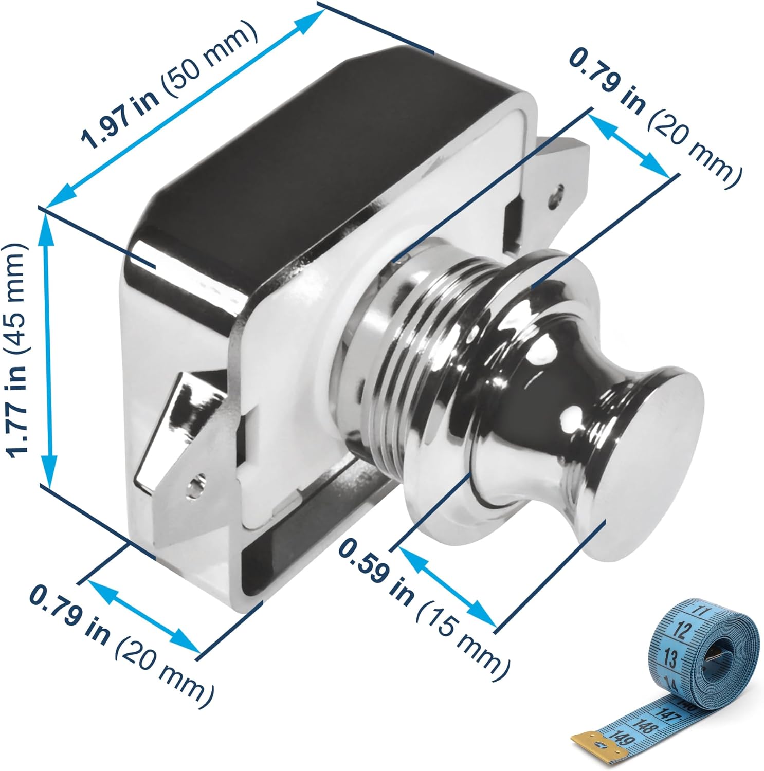HQRP 10-Pack Push Button Latch Cabinet Door Catch Keyless Cupboard Locks Mini Marine Push Lock Knob with Screws and Steel Pad for Cabinets Drawer in RV Yachts Motorhome Camper Caravan, Silver