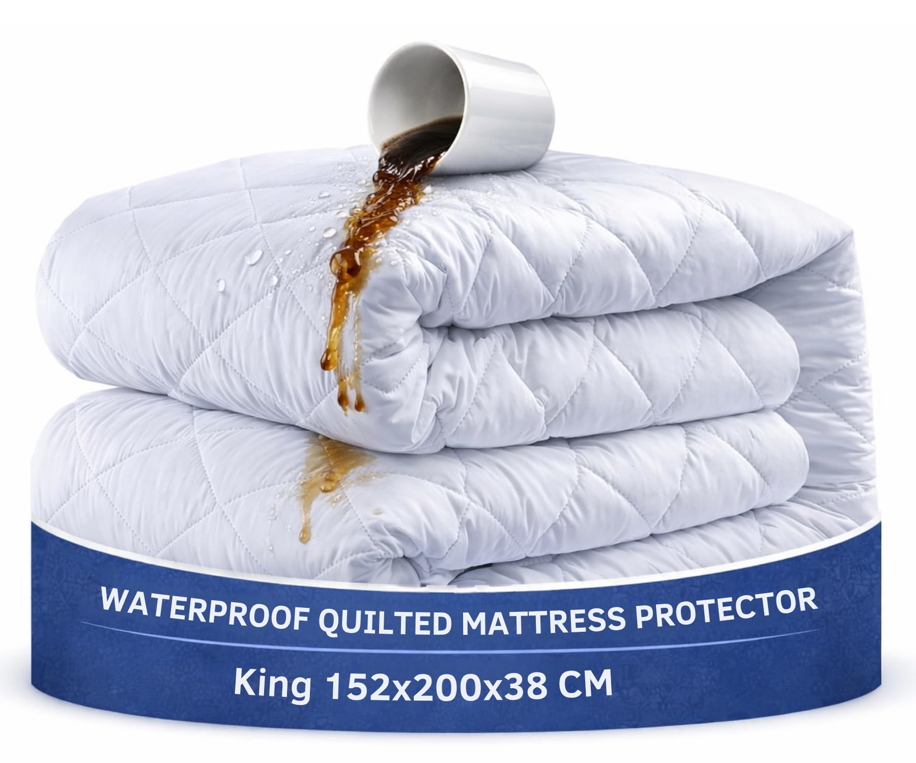 The Pure Thread 100% Waterproof Mattress Protector King Size – 34cm Extra Deep Fitted Cover, Noiseless Breathable Quilted Mattress Cover, Hypoallergenic King Size Mattress Protector (152×200cm)