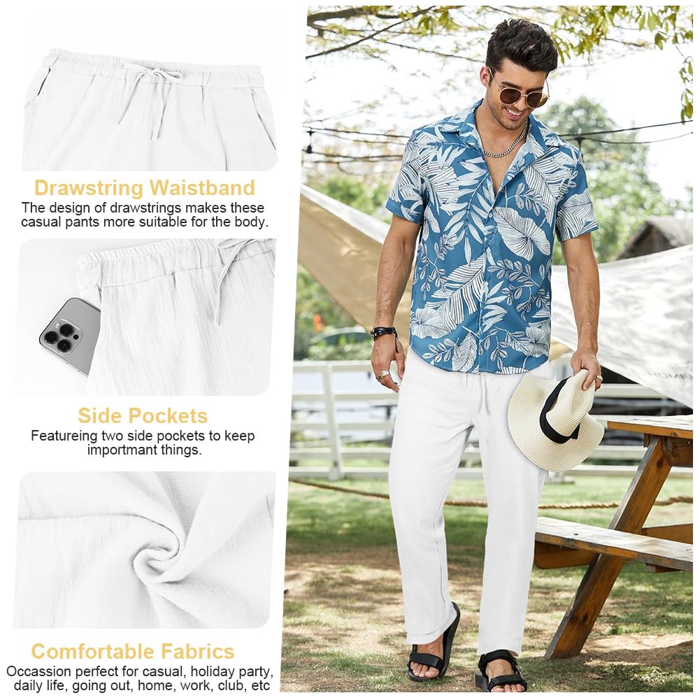 AUYAO Pantalones Hombre Casuales, Pantalón para Hombre con Bolsillos con Cordón, Largos Pantalones Fitness Gym, Ropa de Hombre, Pantalones Ligeros Estilo Playero