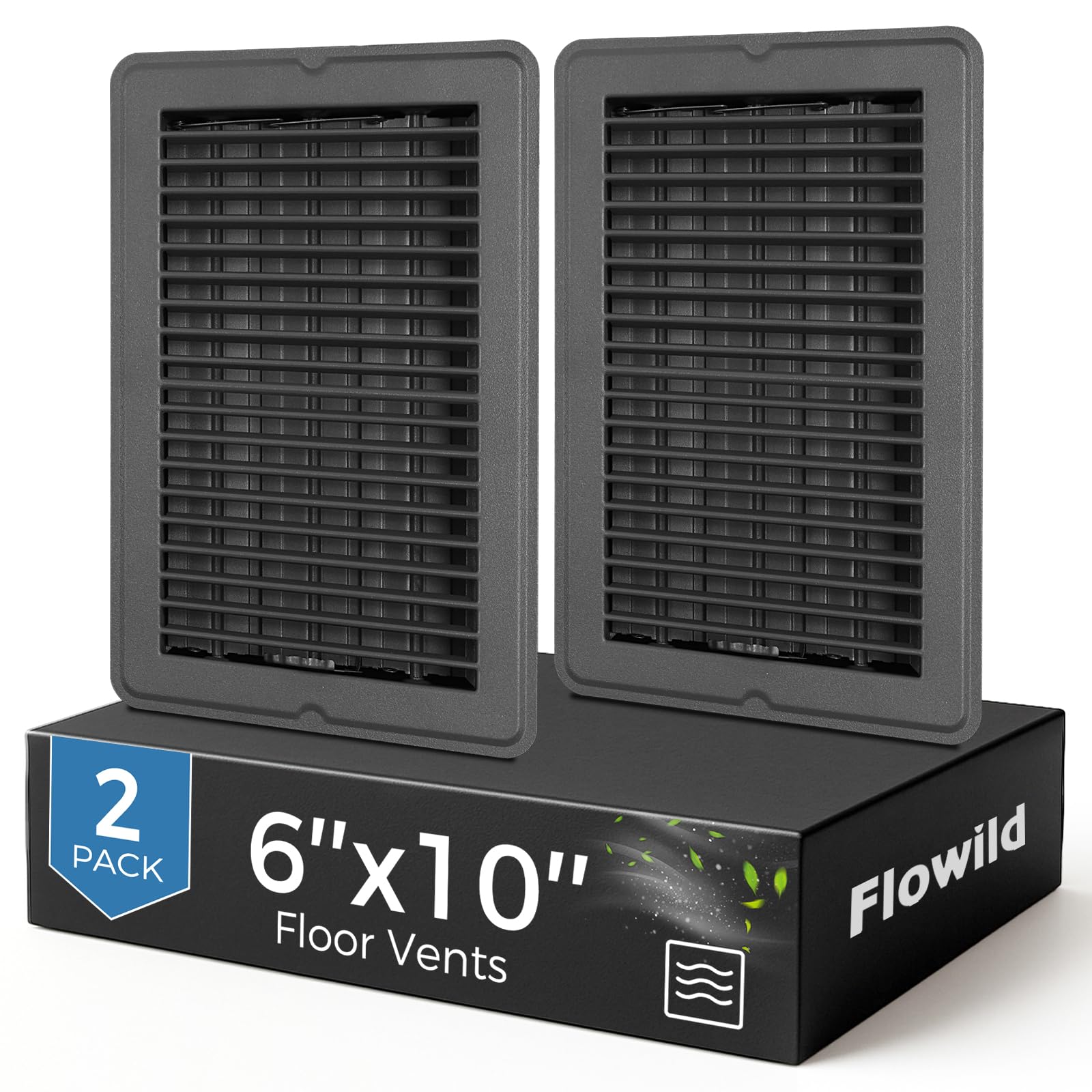 2 Pack 6x10 Floor Register Vent Covers, 2 Pack Heavy Duty Steel Air Vents with Adjustable Damper, Ideal for Home, Office or High-Traffic Floor Areas,