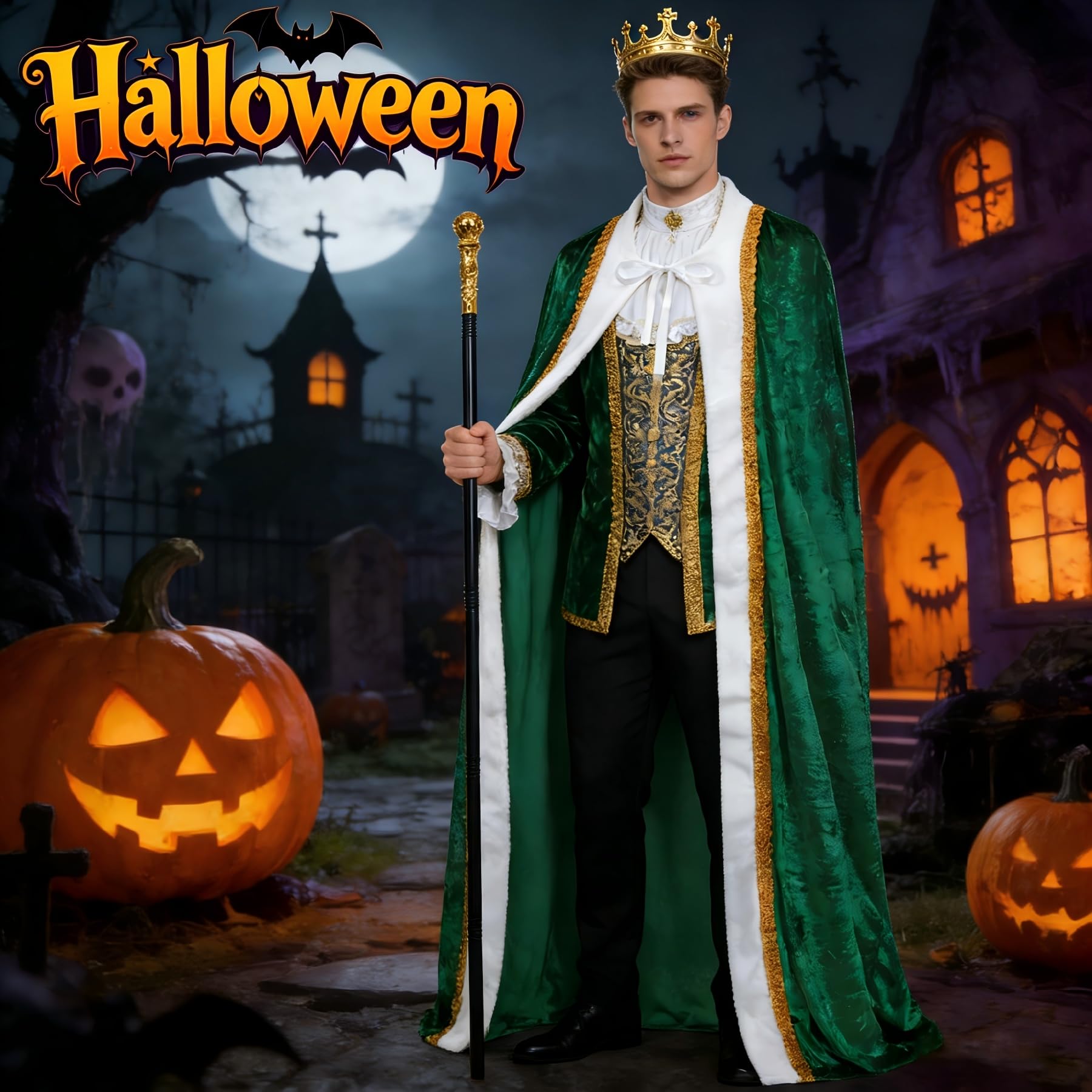 King Costume for Men and Women,Adult King Cape Robe Crown Scepter,Queen Costume,Lord Farquaad Costume,