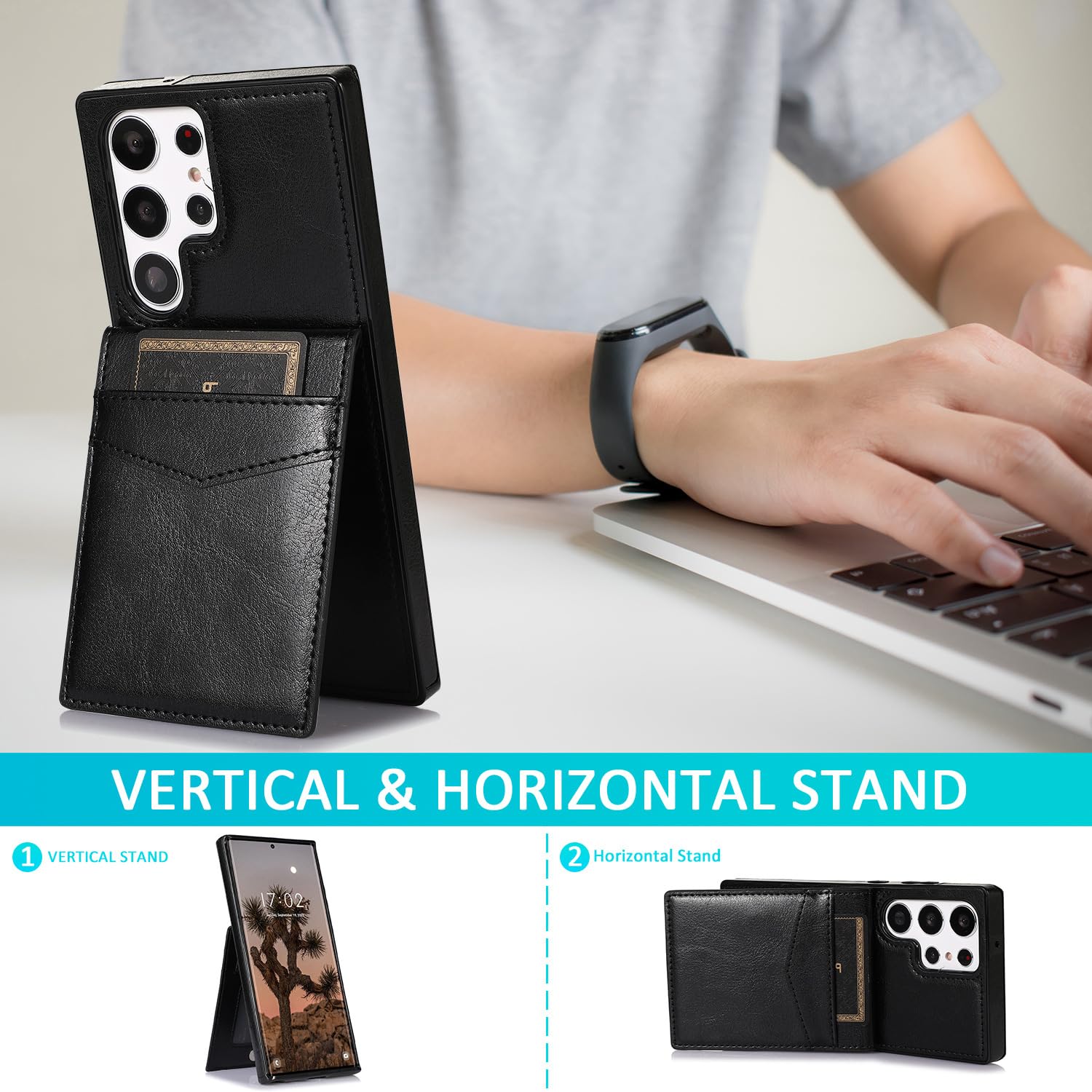 Etui do Samsung Galaxy S24ultra/S24plus/S24, portfel skórzany premium na telefon ze stojakiem, 5 miejsc na karty, ochronne etui na telefon komórkowy z klapką (kolor: brązowy, rozmiar: S24 Ultra)