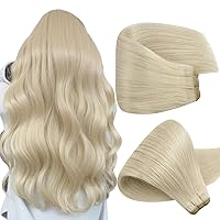 Vista 48 de Full Shine Extensiones de cabello humano de 22 pulgadas para coser, castaño a rubio miel, mezcla de rubio platino, 3.70 oz