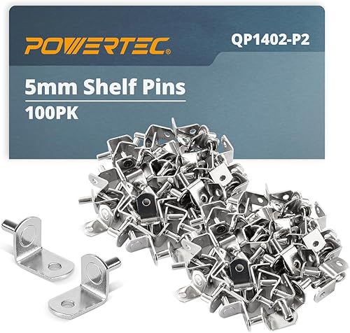POWERTEC QP1402-P2V - Juego de 100 clavijas de estante de 0.197 in, soporte en forma de L con pasadores de estante de agujeros, clavijas de soporte