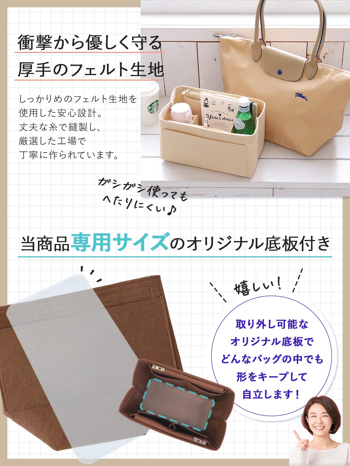 Amazon.co.jp: Annekor バッグインバッグ 【ボトルホルダー 底板付 