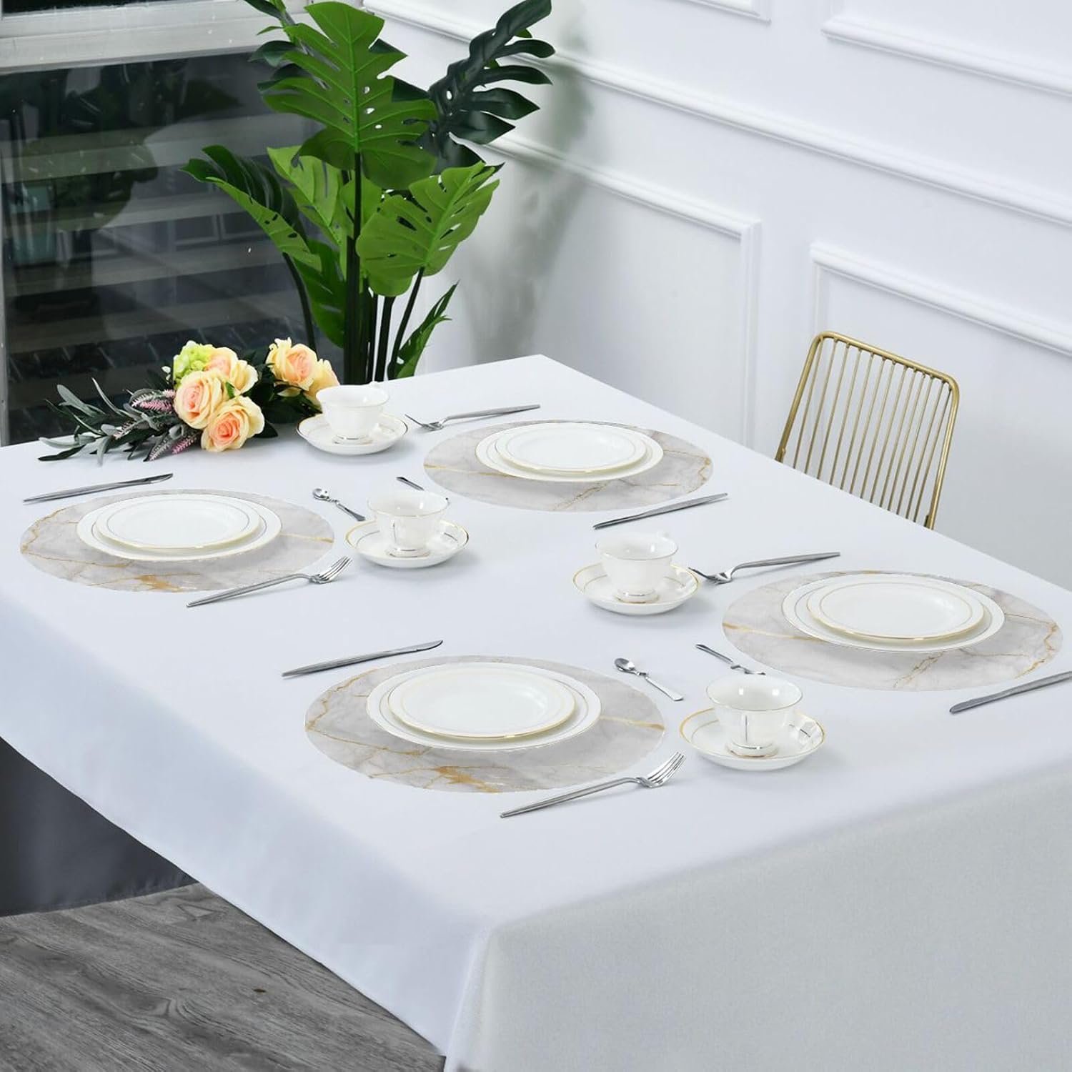 ATTX Golden Marble Texture Round Placemats for Dining Table, Circle Placemats, Place Mats for Kitchen Table Set for 4 image 5