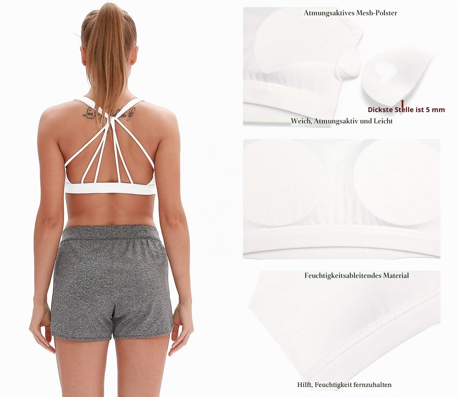 icyzone Damen Yoga Sport-BH mit Gepolstert - Atmungsaktiv Ohne Bügel Sports Bra, Stappy Fitness Gym BH
