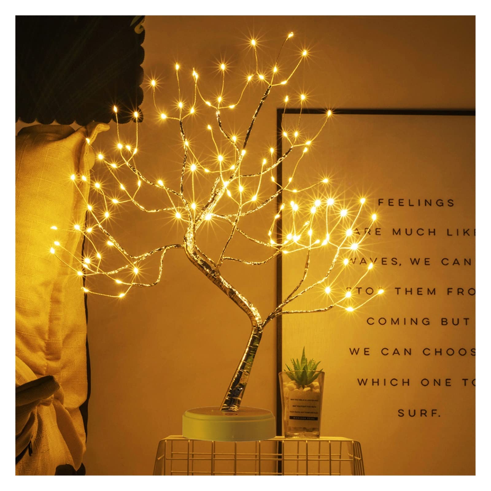 Blat LED Bonsai Drzewko Światła Przełącznik Dotykowy DIY Sztuczne Światło Drzewo Lampa Dekoracyjna na Prezent Wystrój Domu Zasilanie Bateryjne/USB, Miękki Klimat(Snowflake Tree)