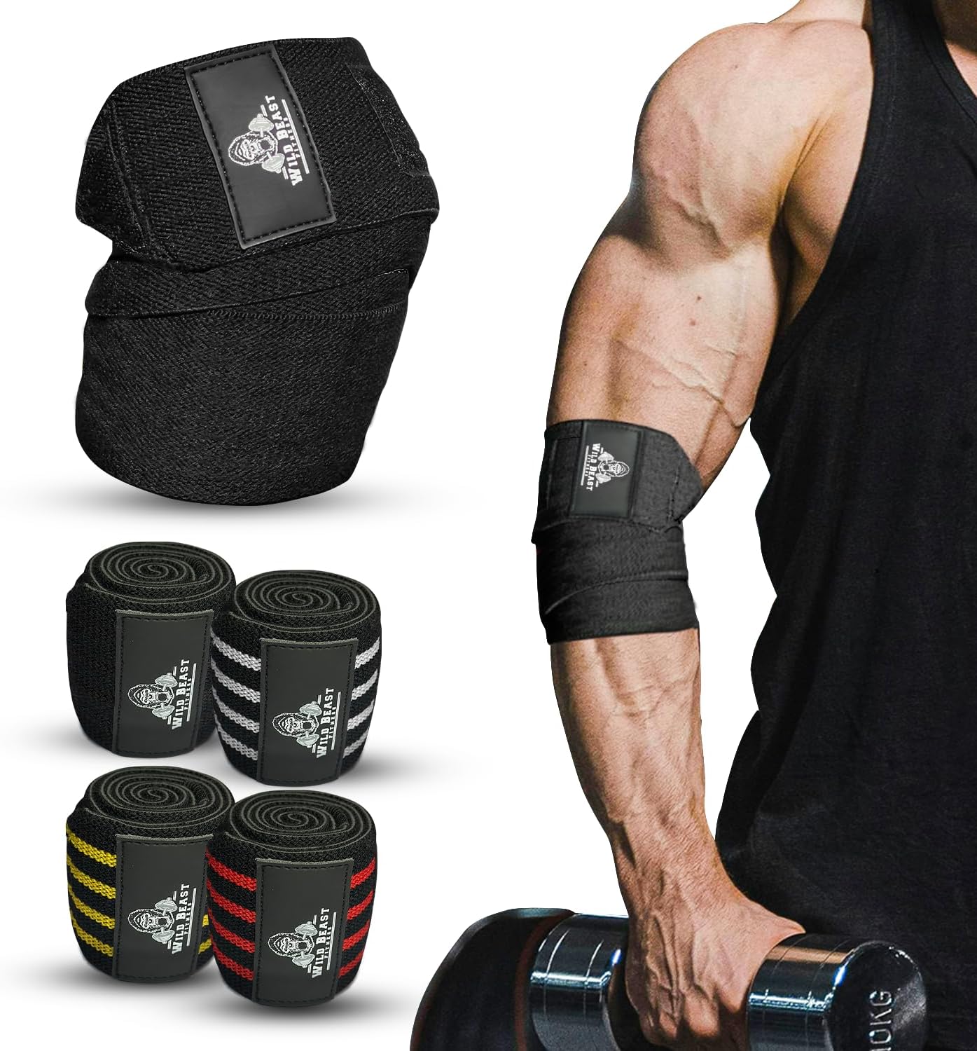 Elbow Wraps for Weightlifting (Pair), Stretchable 41″ Elbow Compression Strap, Weightlifting Straps for Bench Press, Powerlifting, Pressing, Elbow Straps for Golfer’s Elbow & Tendonitis