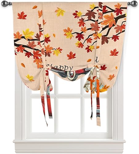 Cenefa de otoño con diseño de calabaza para ventanas, cortinas de amarre para camiones con cenefa de cortina de calabaza Harvet para cocina, baño,