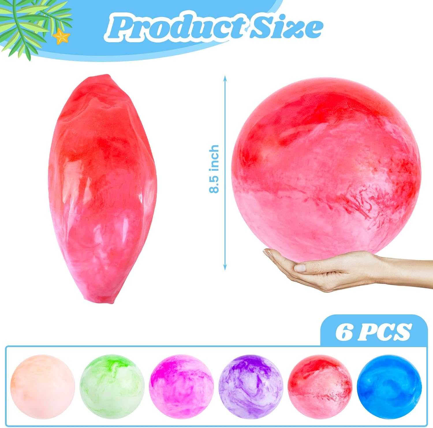 3 otters 6PCS Playground Balls, 8.5 Inche Inflatable Bouncy Balls with Pump, Kickball DodgeBalls, for Kids Indoor Outdoor Plays, Sports