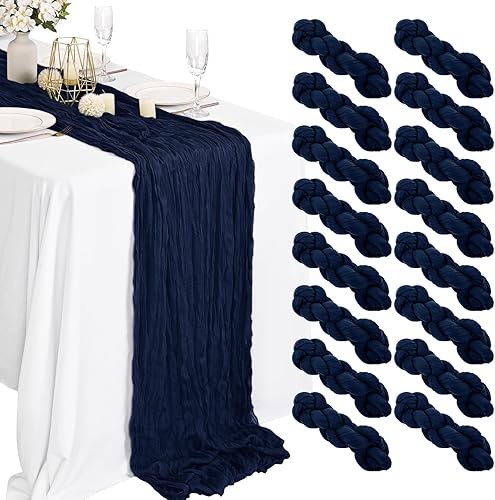 16 paquetes de camino de mesa de gasa azul marino, 35 x 120 pulgadas, gasa rústi
