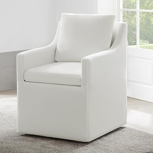 Miniatura 18 de Sillas de comedor tapizadas con ruedas, cubierta lavable, silla de escritorio lateral con rodillos para comedor, sala de estar, beige crema, 1 caja