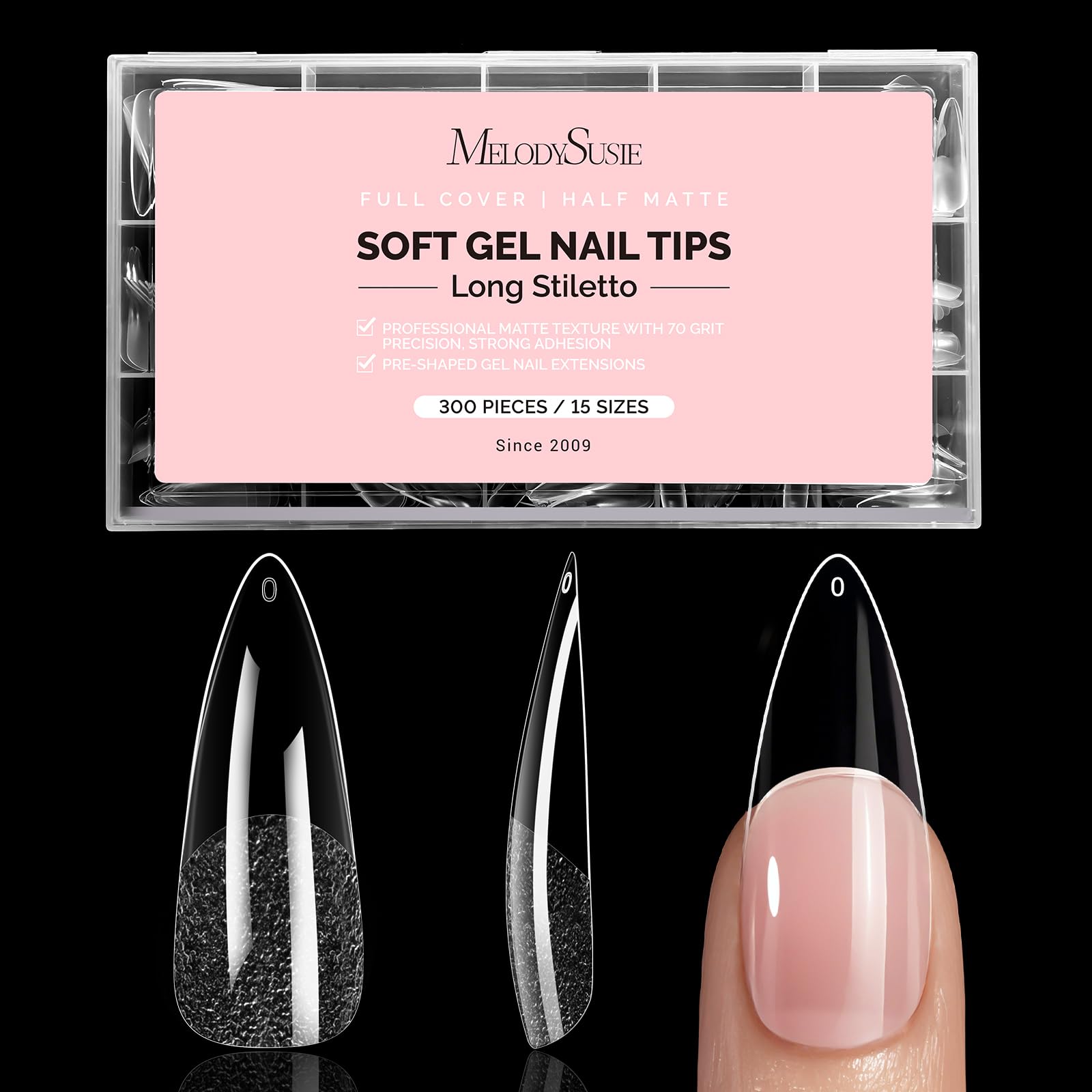 MelodySusie Nail Tips - 300 Stück Soft Nageltips für Gelnägel, Full Cover Press On Nails, 15 Größen Vorgeätzt Nagelspitzen für Nagelverlängerung, Nagelkunst, DIY Nagelstudio