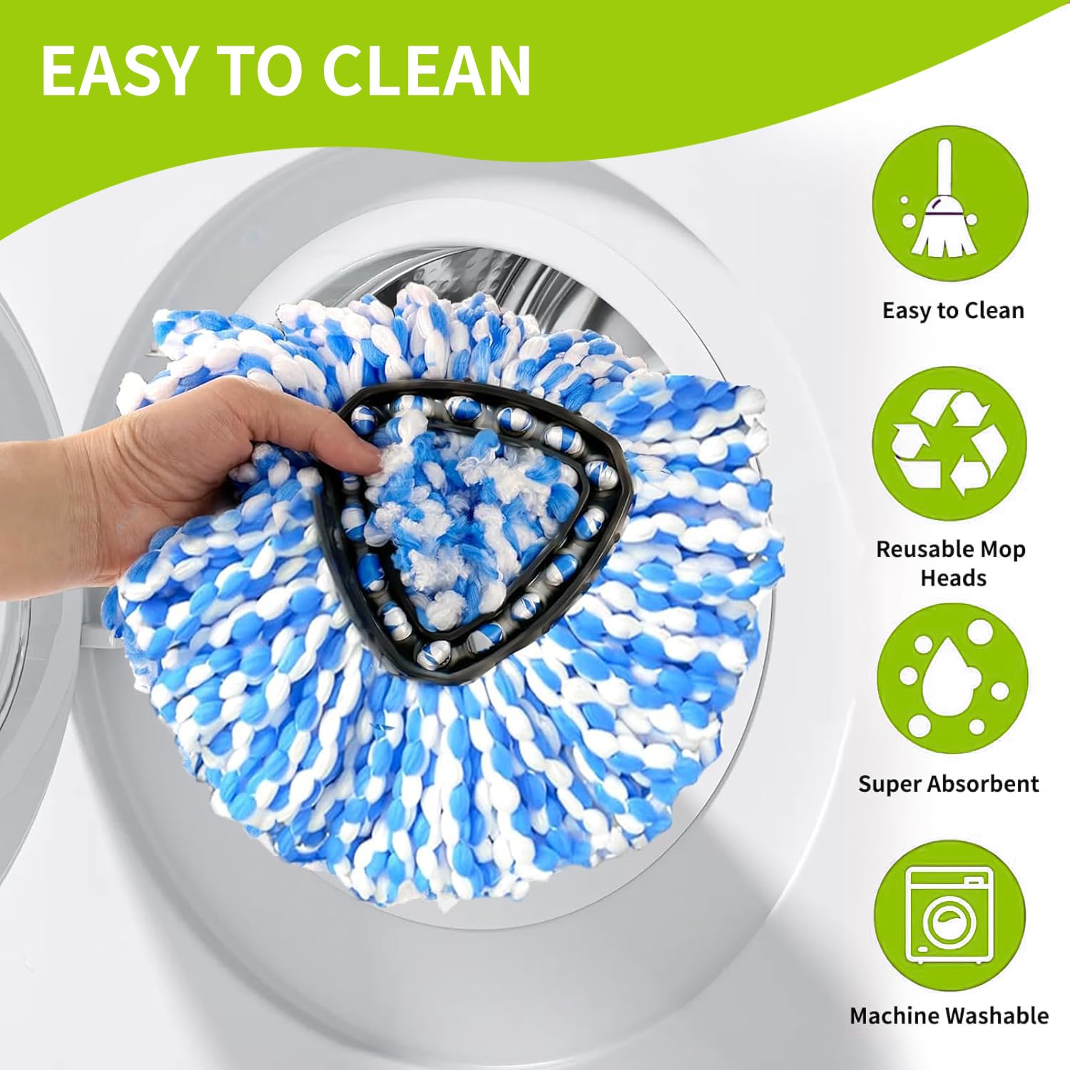 4-Pack Microfiber Mop Head Refills For O-Cedar RinseClean Spin Mop - Blue, Easy To Replace 1 thumbnail image