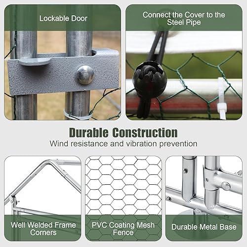 Miniatura 22 de Gallinero de metal grande mejorado de 10 x 26 x 6.6 pies con corrido para 30 pollos, corridos de pollo para patio con cubierta para resistente al