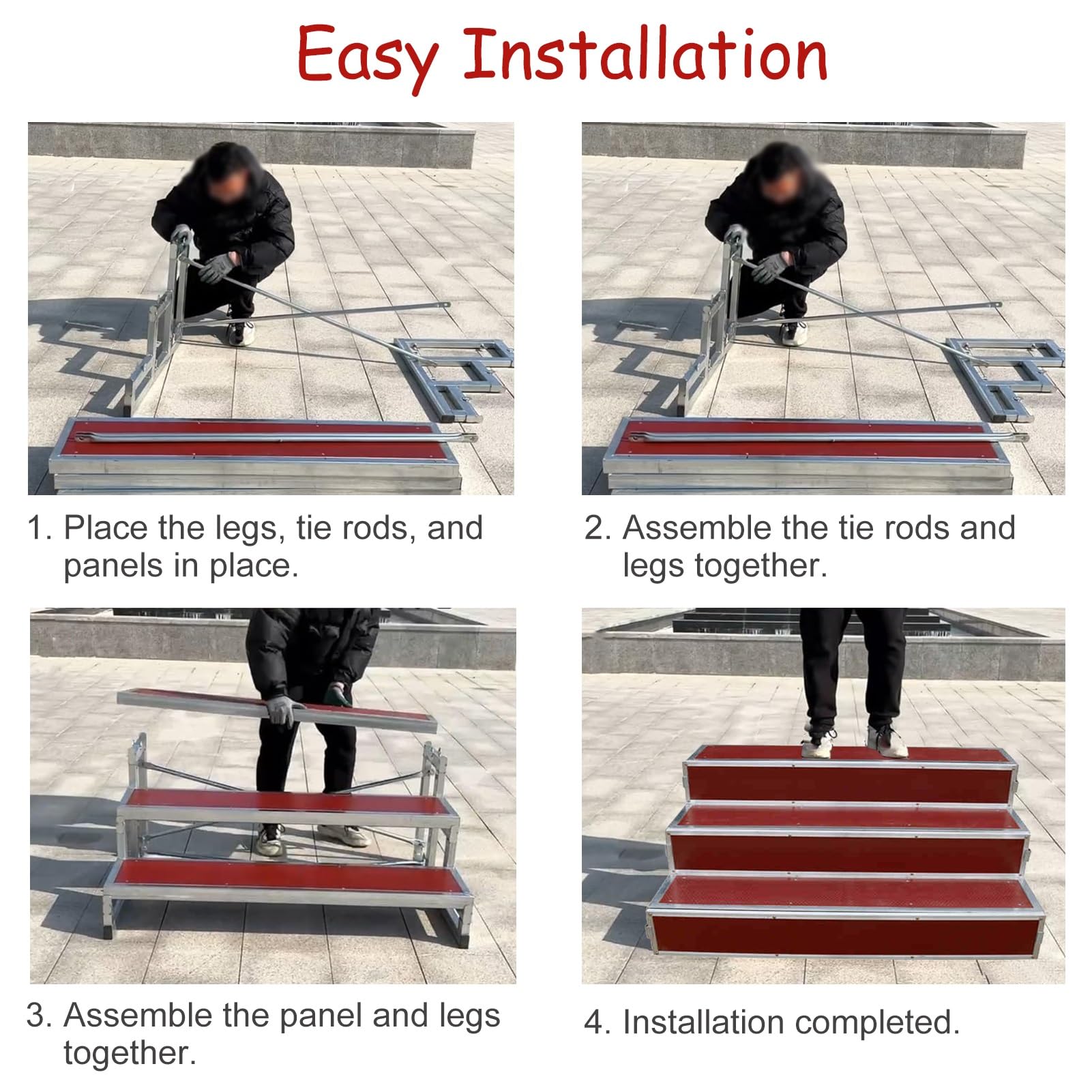 Plataforma escénica Ajustable de 3 Niveles para coros: Plataforma portátil Antideslizante para Bodas, Eventos, actuaciones y Fiestas. Sistema de escalones con Visibilidad Mejorada para una ó