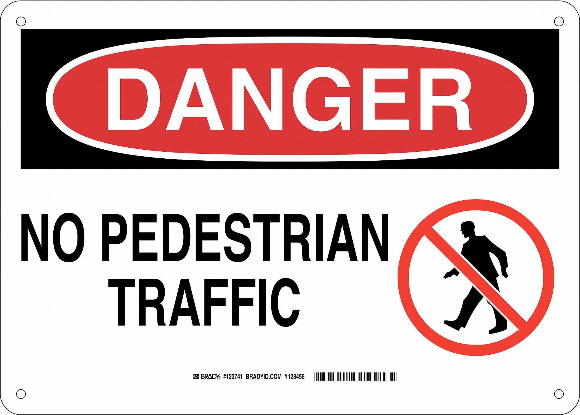 Brady 123741 Machine and Operational Sign, Legend"No Pedestrian Traffic", 10" Height, 14" Width, Black and Red on White