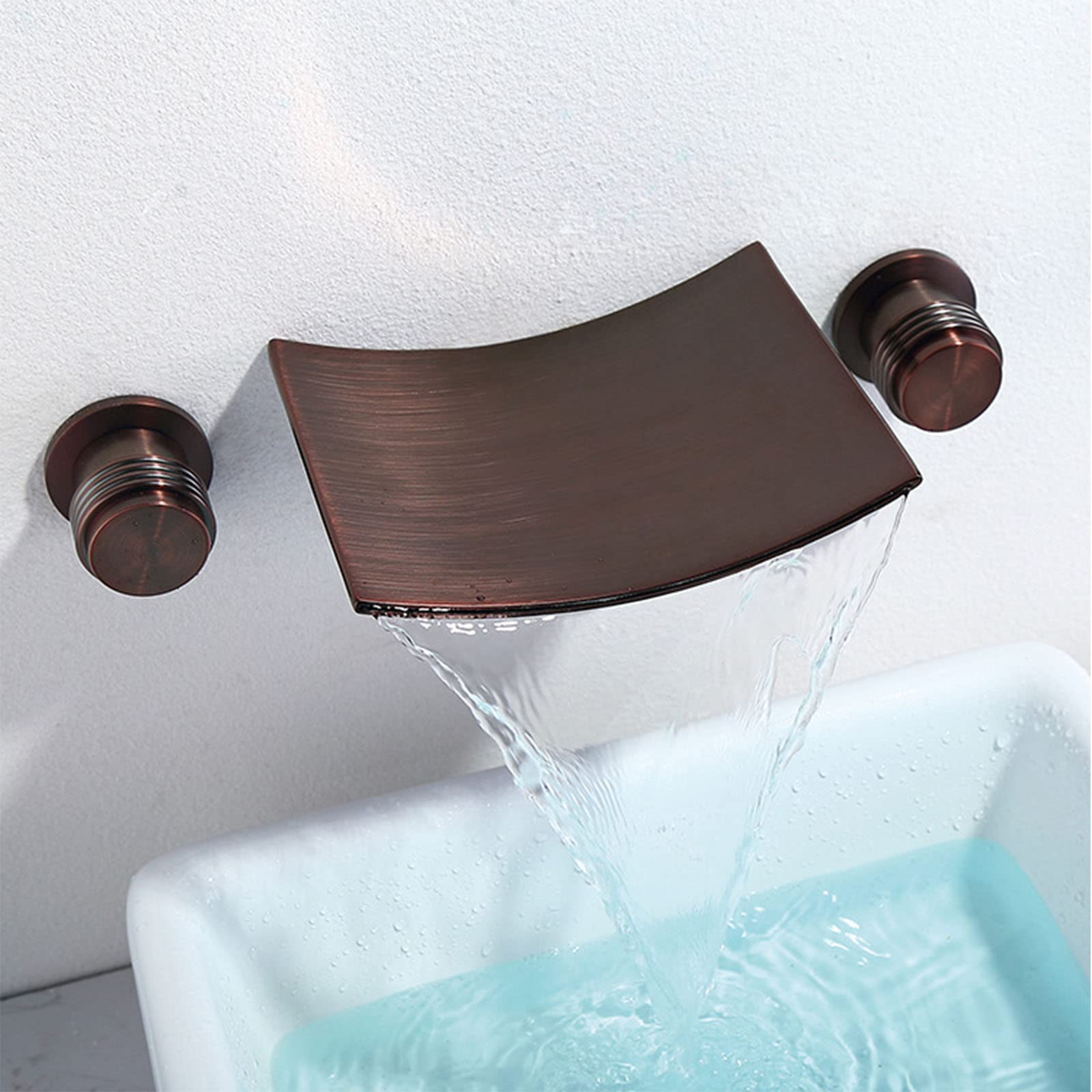 Grifo de baño Grifo de Lavabo de baño de Pared Grifo Mezclador de Lavabo de Doble manija Grifo de Lavabo de latón en Cascada Grifo de Lavabo de Recipiente de baño de Agua fría y Caliente Ajustable,