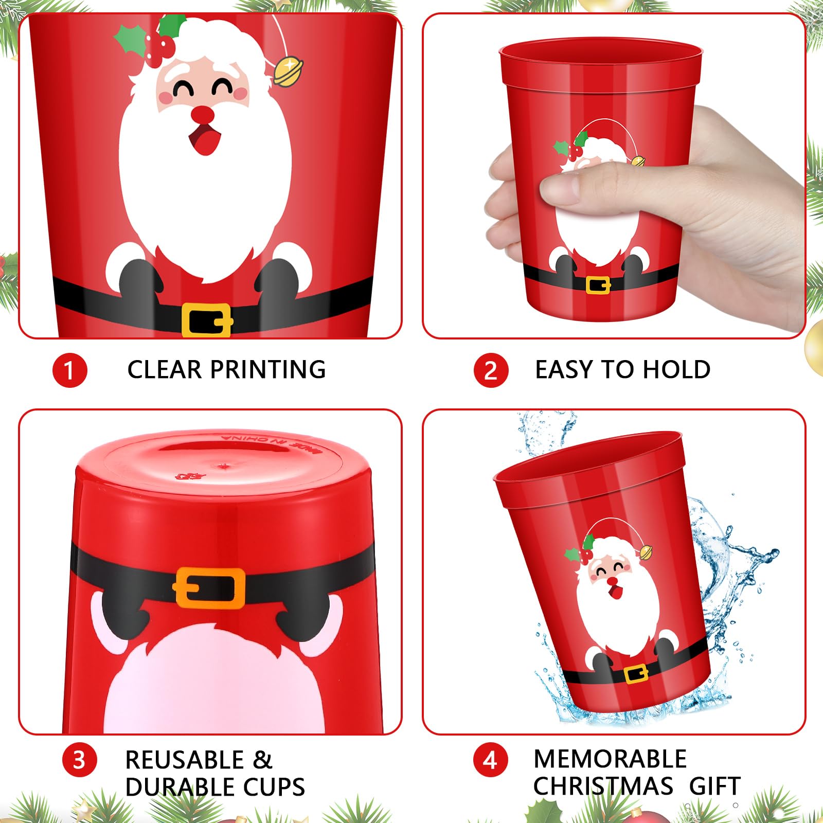 Maxdot Weihnachts-Einwegbecher 120 Sets - 340 Ml, Transparent Mit 6 Motiven & Hüllen
