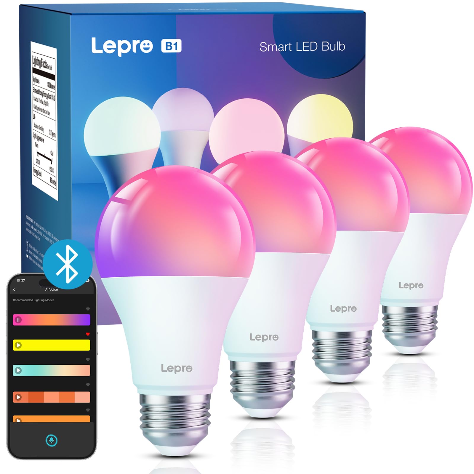 【24個セット】Lepro AI スマート電球 B1 Lepro B1 AI Smart Light Bulbs - Dimmable Bluetooth LED Bulb with