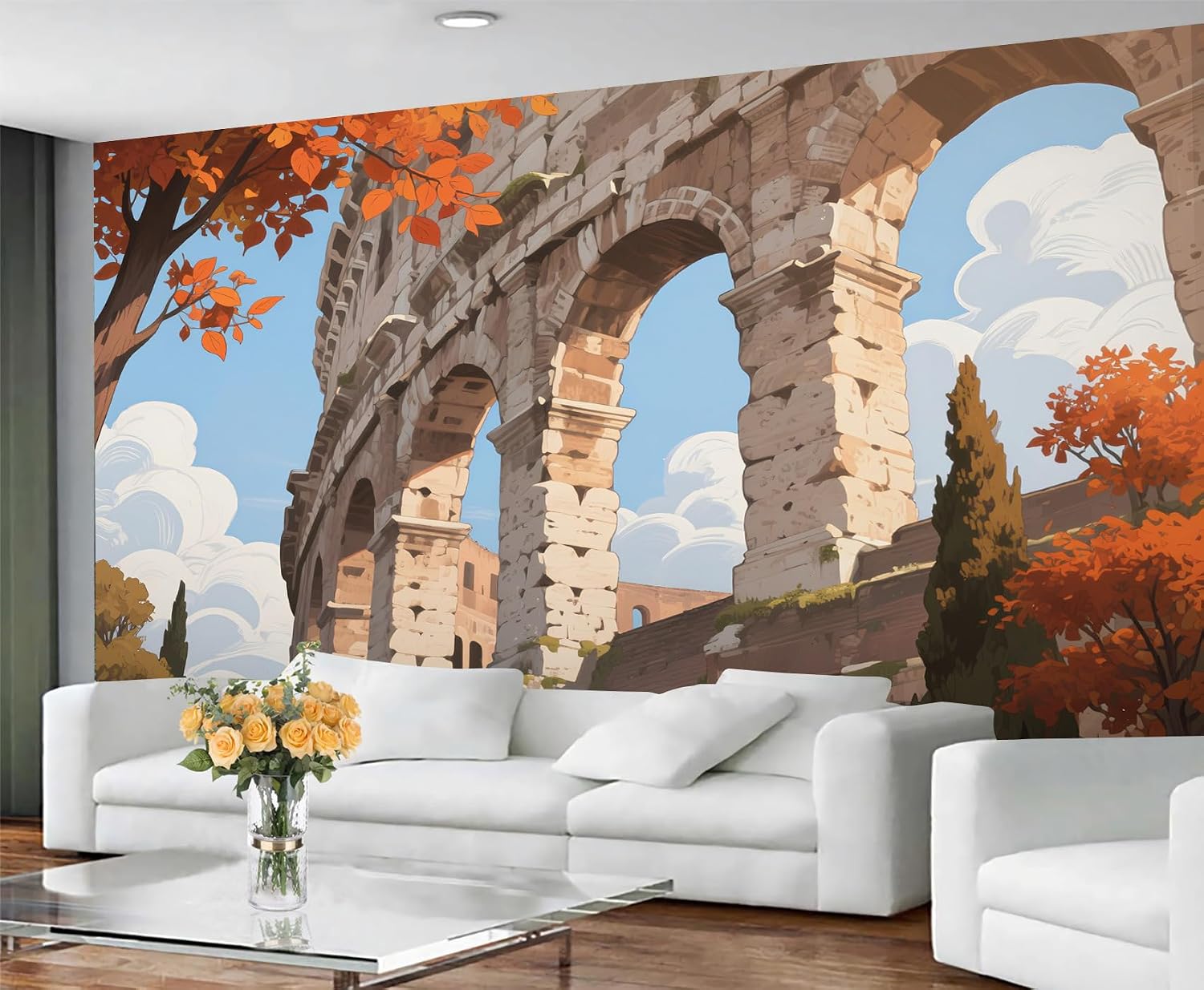 Autumn Colosseum Wall Mural, Rome Colosseum 3D Wall Murals, Gladiator Arena Building Wallpaper Mural, for Living Room Bedroom Large Wallpaper (Not Peel and Stick) - 177.16" W x120 H