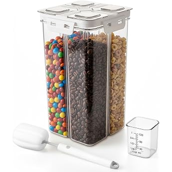 3L Storage Jars with Lid Airtight Storage Box 4 Grid Clear Storage Jars with Measuring Cup and Cleaning Brush Versatile Storage Container Kitchen Organiser 3 L