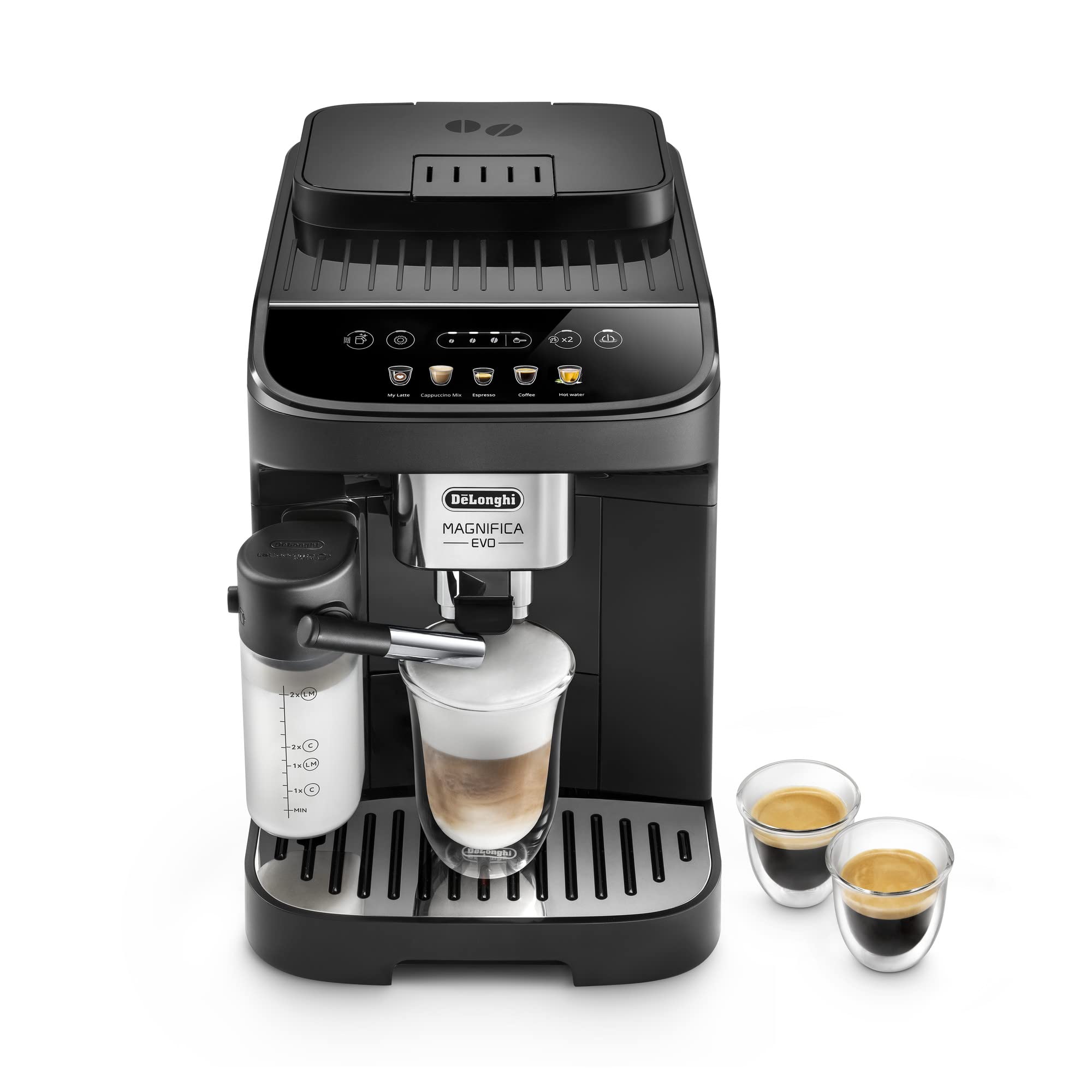 De'Longhi Magnifica Evo, Fully Automatic Coffee Machine, Compact Size, LatteCrema System, Multiple Coffee Recipes, Coloured Display, ECAM290.62.B Black