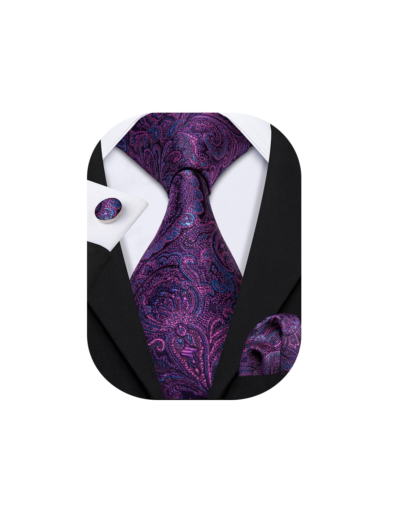 Men Tie Set Paisley Pocket Square Cufflinks for Men Silk Necktie Wedding