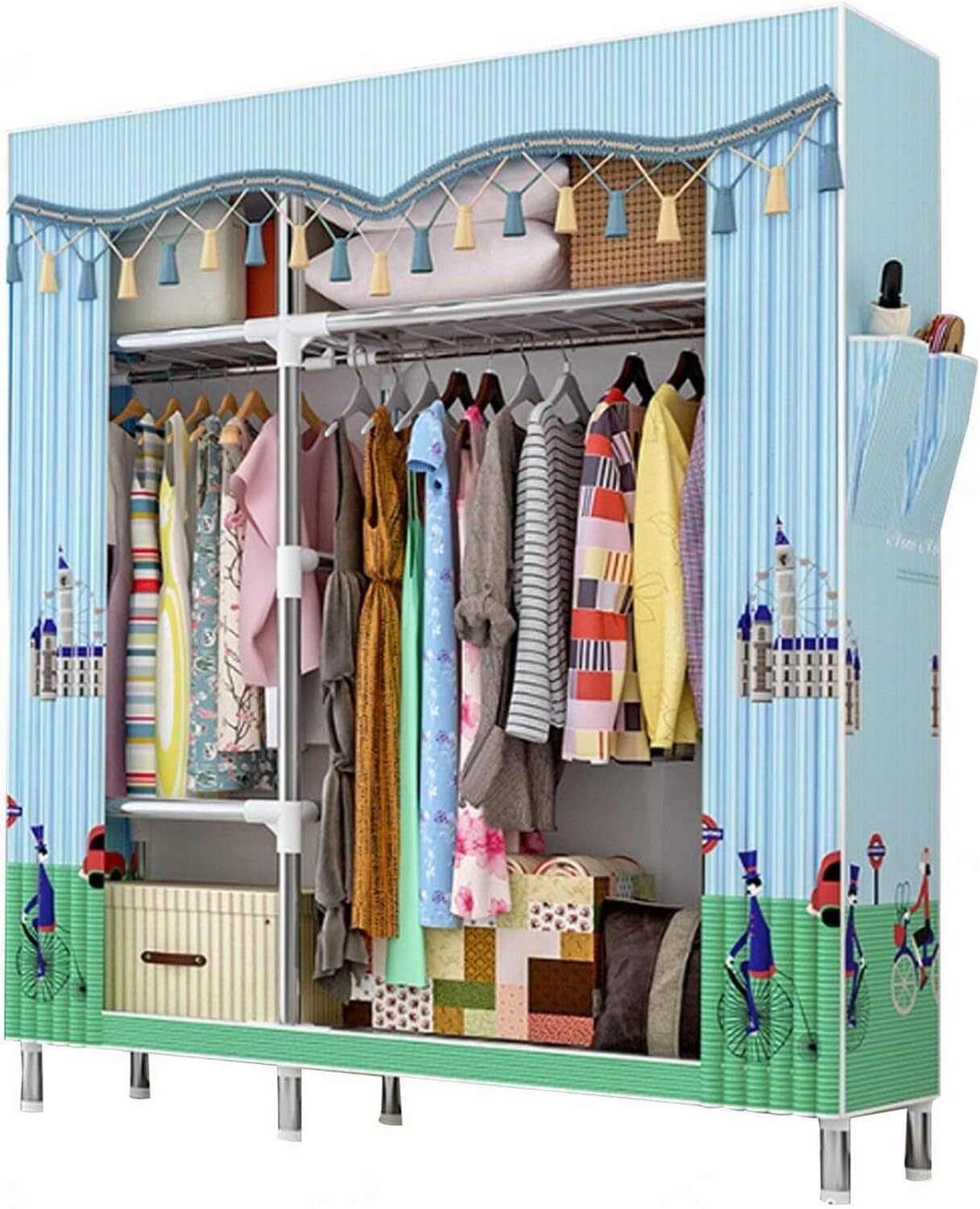 Armoire portable en toile 107x46x172cm avec penderie pour chambre