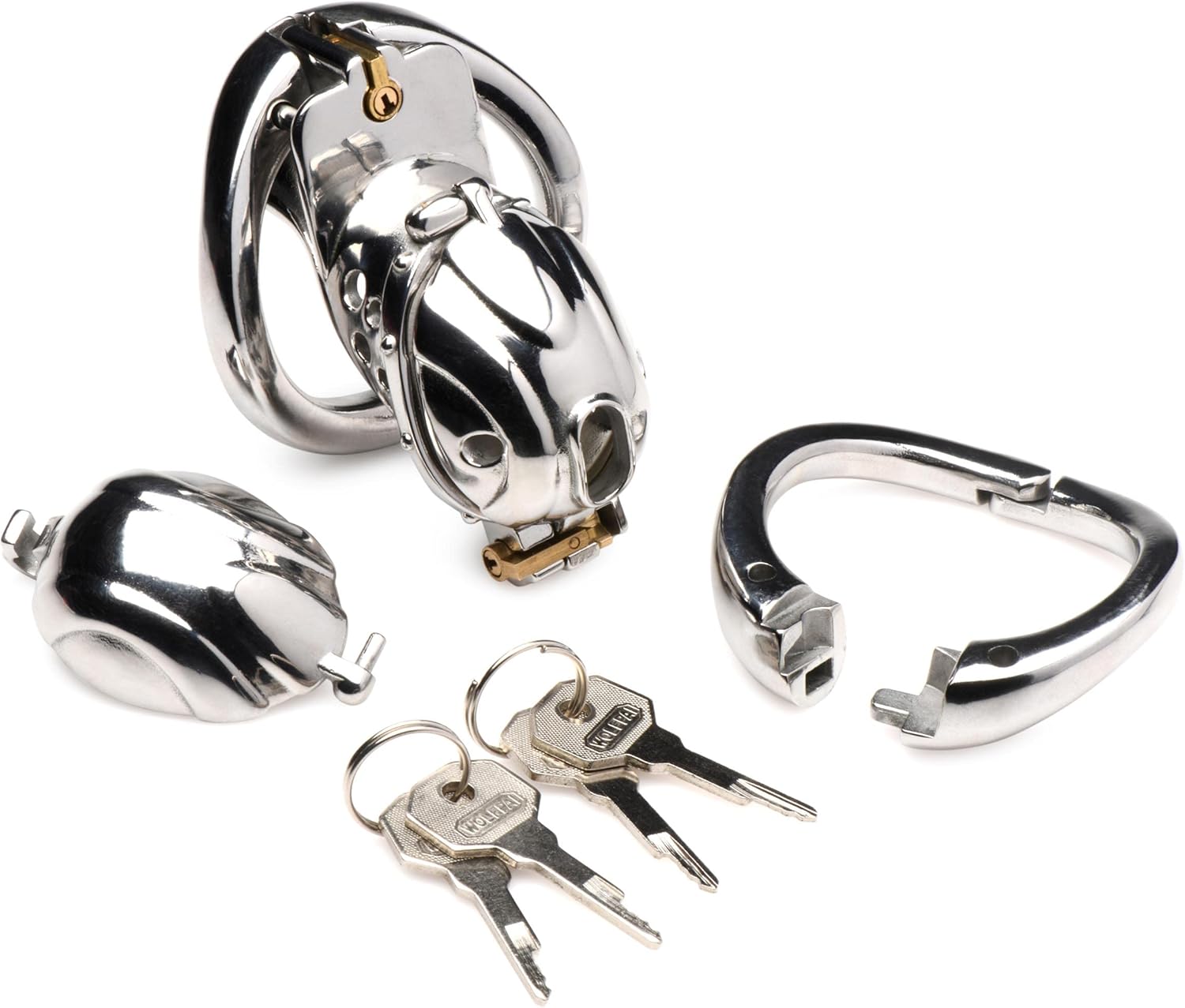 MASTER SERIES Entrapment Deluxe Locking Chastity Cage for Men, and Couples. Stainles Steel Cage with 4 Different Components Perfect for Chastity Play. 5 Piece Set, Silver.