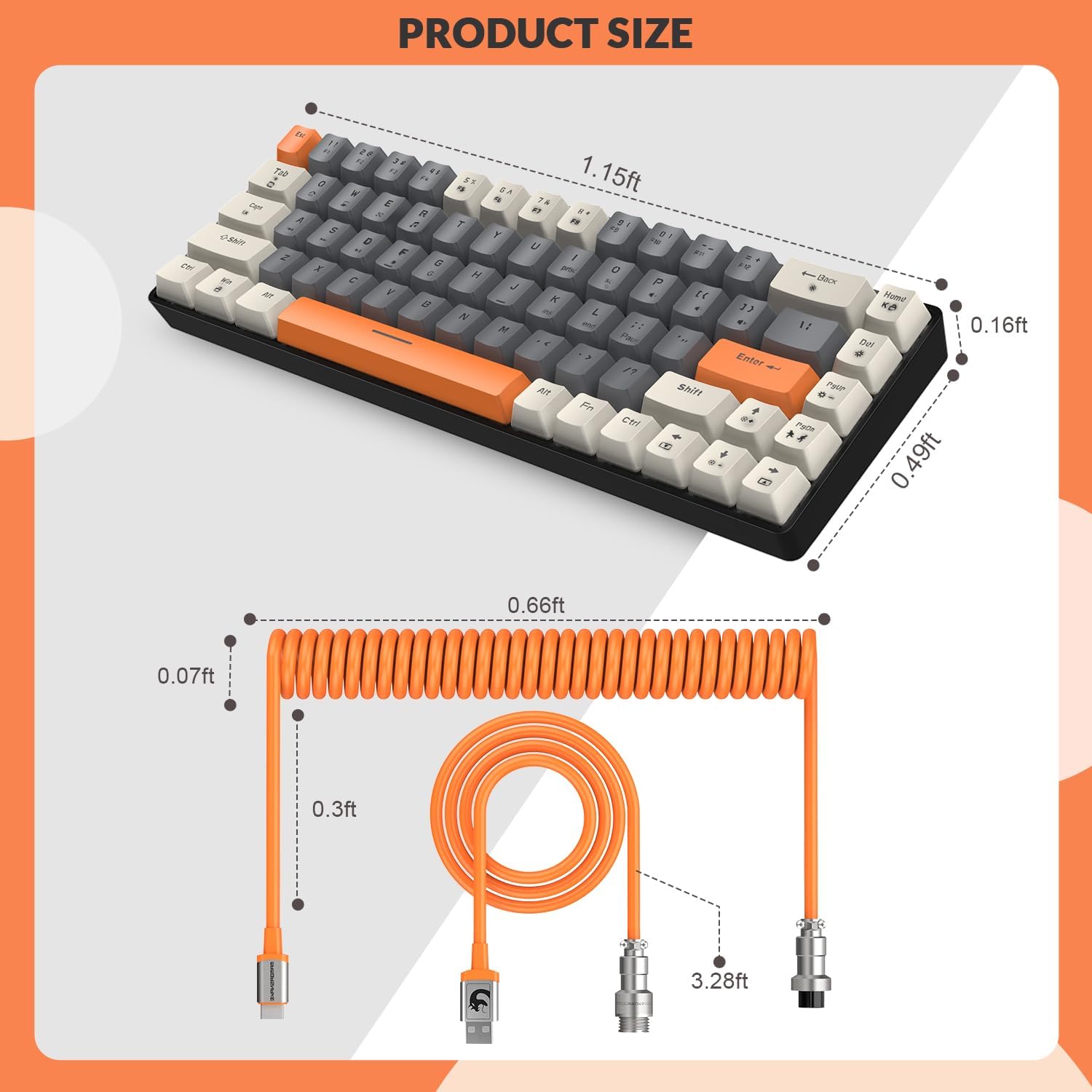 Yindiao T8 Keyboard Product Dimensions