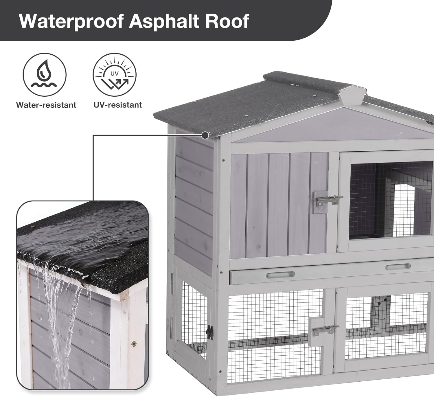 Chicken Coop Outdoor, Wooden Chicken House with Leakproof Tray and Waterproof Roof, Small Chicken Coops for 2 Chickens, Duck House, Rabbit Hutch
