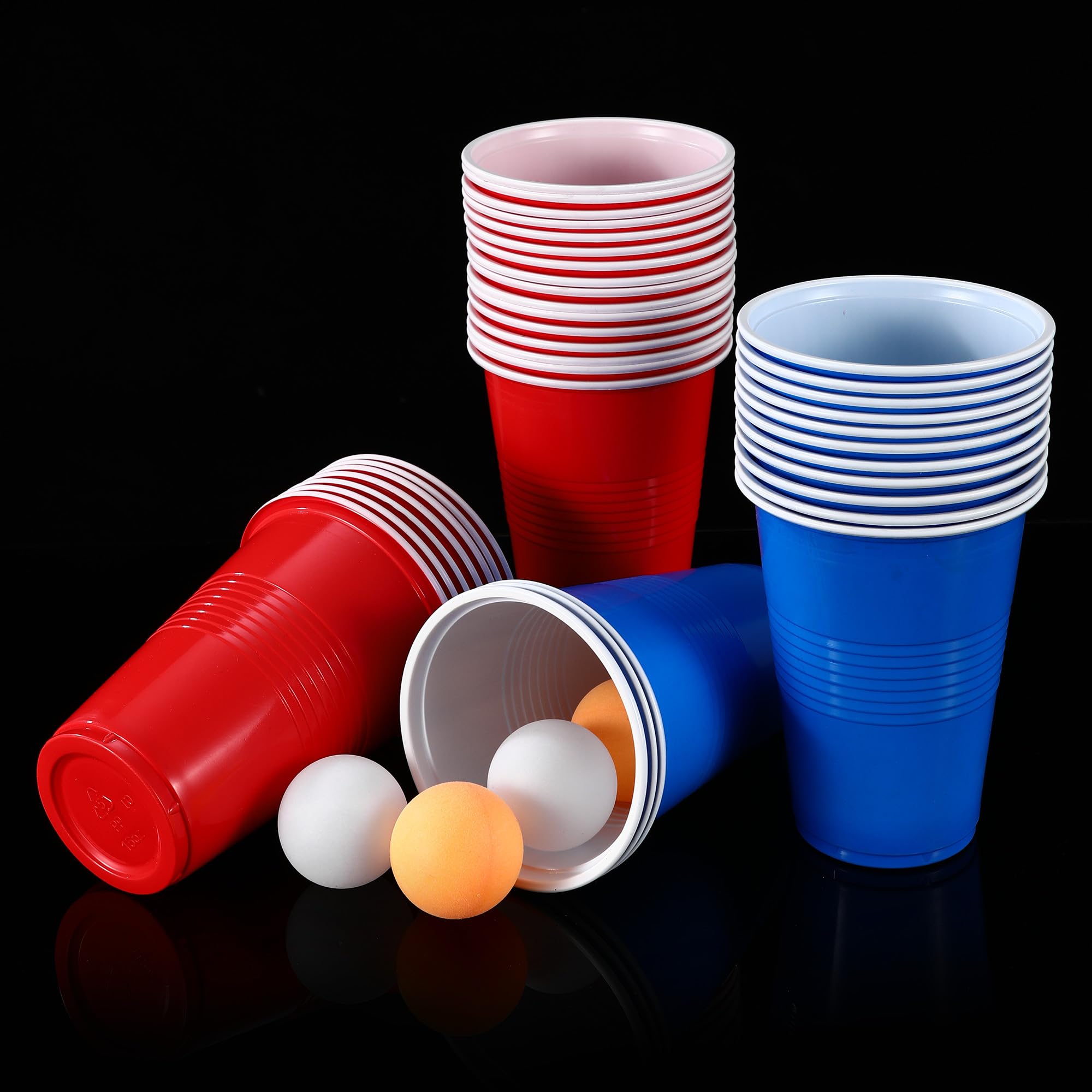 Beer Pong, 50 Bicchieri Beer Pong e 12 Palline da P ing Pong， 500ML Bicchieri da Birra Pong riutilizzabili，Ottimo per Cocktail Party, Giochi alcolici, Feste, Compleanni, Matrimoni, Campeggio