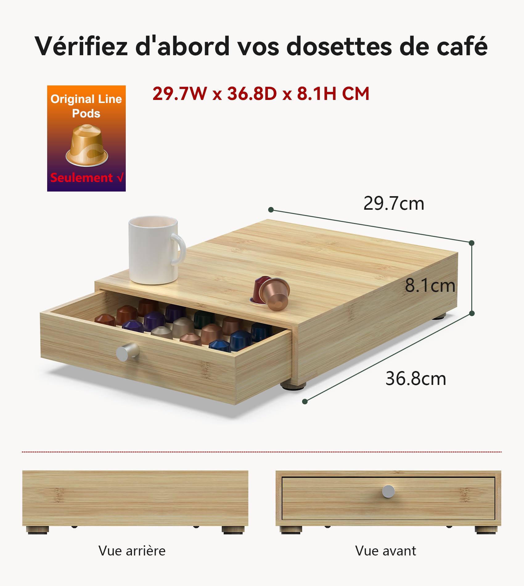 WELL WENG pour Original Line Nespresso avec 1 Tiroir - Rangement 48 Capsules Capacité - bambou (36,8 x 29,7 x 8,1 cm)