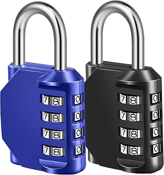 Combination Lock, 4 Digit Combination Padlock for School Gym Sports Locker, Fence, Toolbox, Case, Hasp Cabinet Storage 2 Pack, Blue & Black