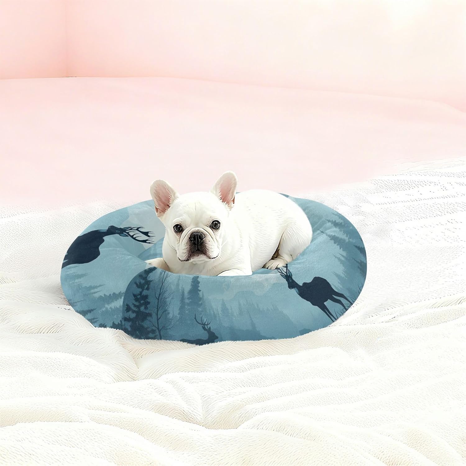 Dog Bed Ultra Soft Fluffy Comfortable Cat Bed, Forest Scene Washable Dog Beds Anti-Slip Round Pet Beds for Medium Dogs