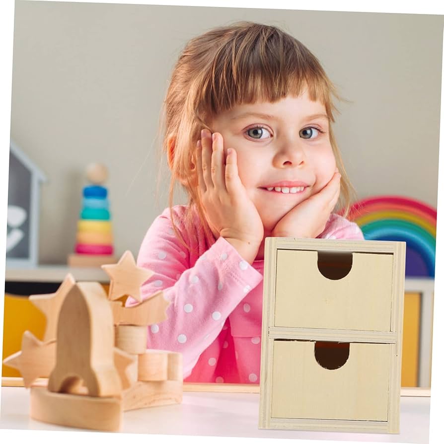 ibasenice 2pcs Unfinished Wooden Small Drawers Craft Blanks