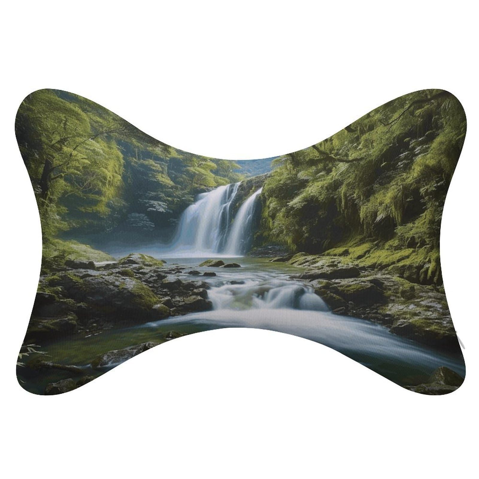 FekiLoot Waterfall Landscape Painting Car Headrest Set of 2,Softness Memory Foam Car Neck Pillow with Breathable Removable Cover Car Neck Support Pillow Ergonomic for Driving, Office