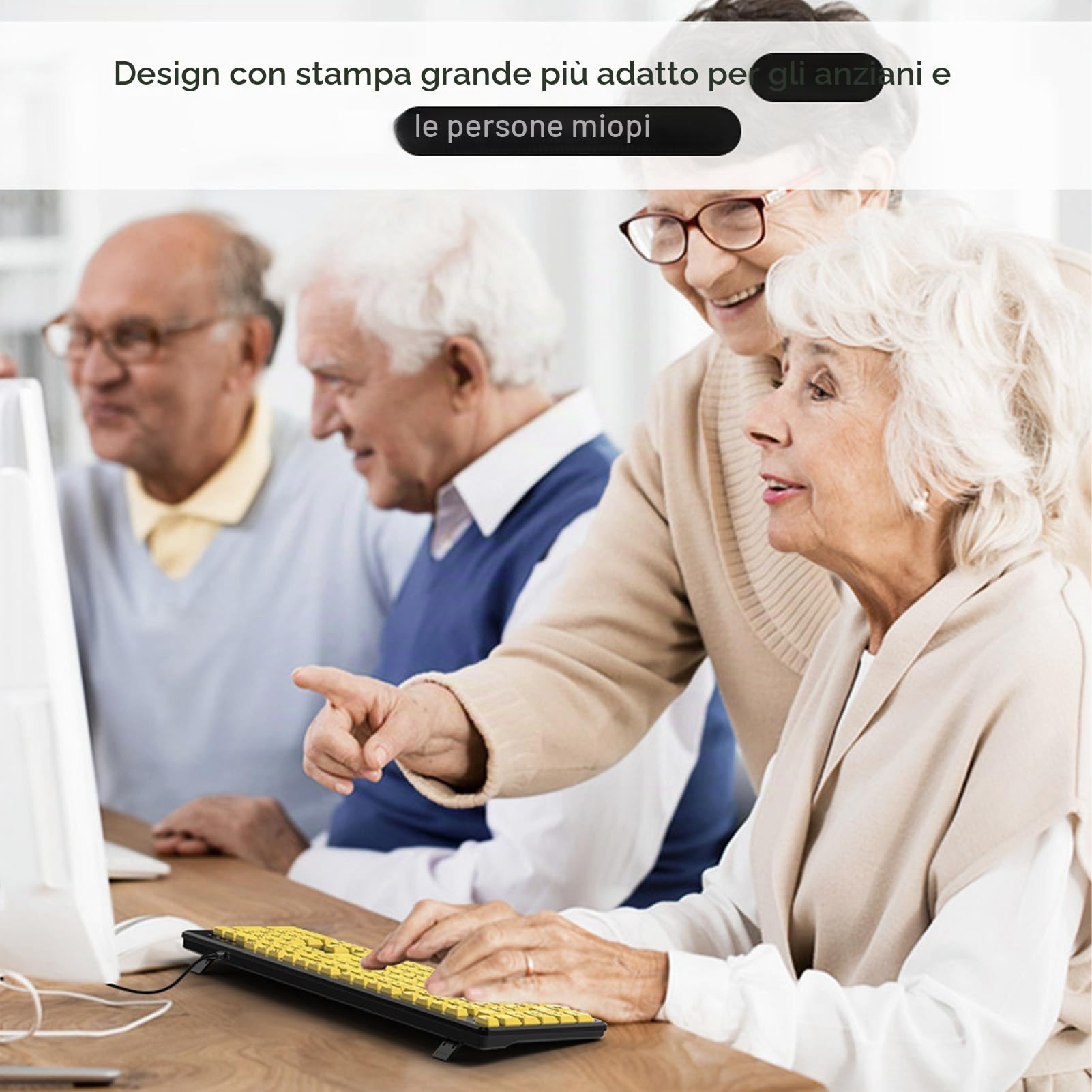 Tastiera per Computer con Stampa di Grandi Dimensioni, Tastiera a 104 Tasti USB Cablata Ad Alto Contrasto per Ipovedenti, Anziani, Non Vedenti, Tastiera con Lettere Grandi di