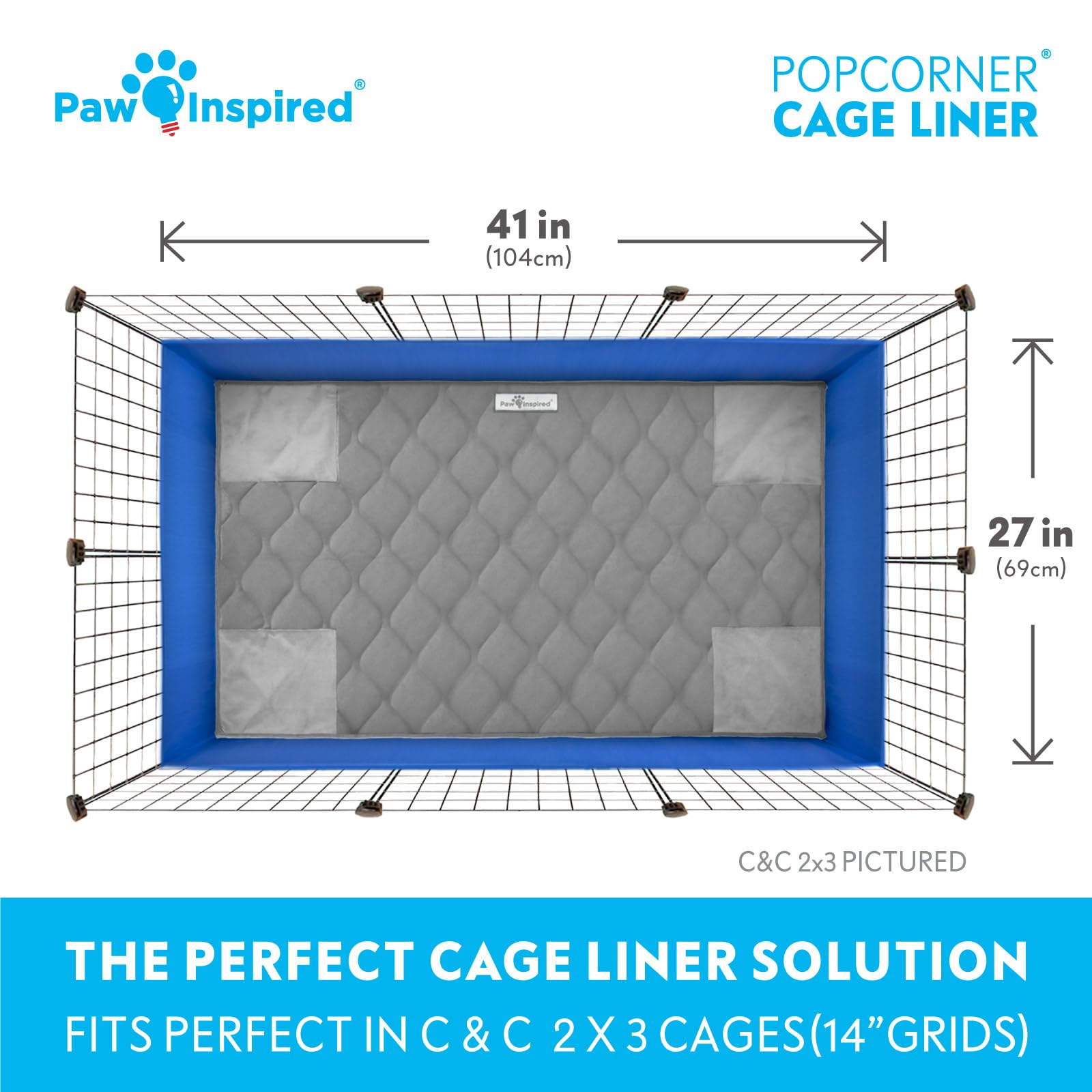 Paw Inspired Guinea Pig Cage Liners | Washable Fleece Bedding or Pet Bed Mat for Small Animals | Super Absorbent Pee Pad with Reinforced Corners and Waterproof Bottom (Gray, C&C 2x3) - 5