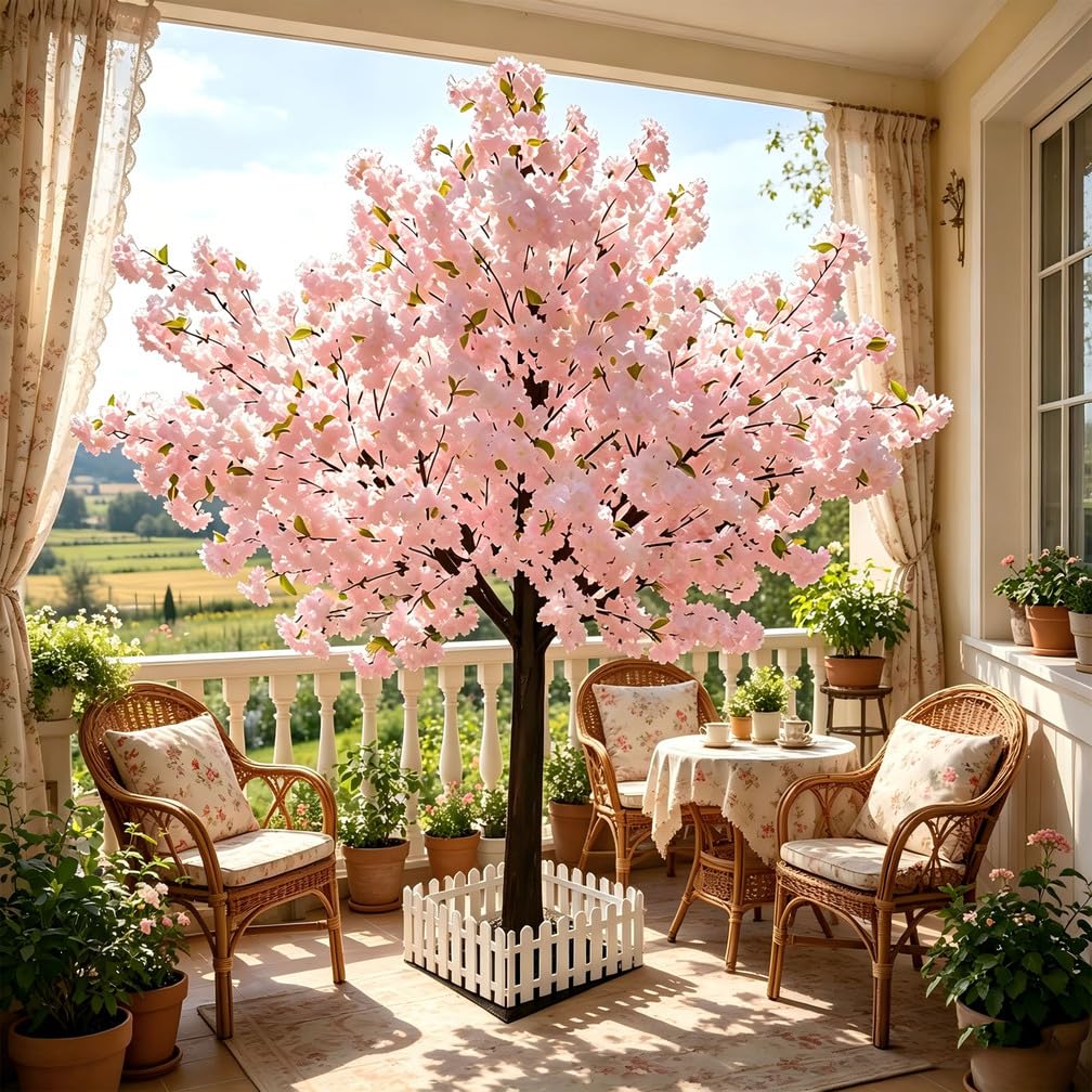 Árbol de cerezo artificial con base estabilizadora para decoración de interiores y exteriores, decoración de boda, 10 pies de alto para dormitorios, hoteles y eventos
