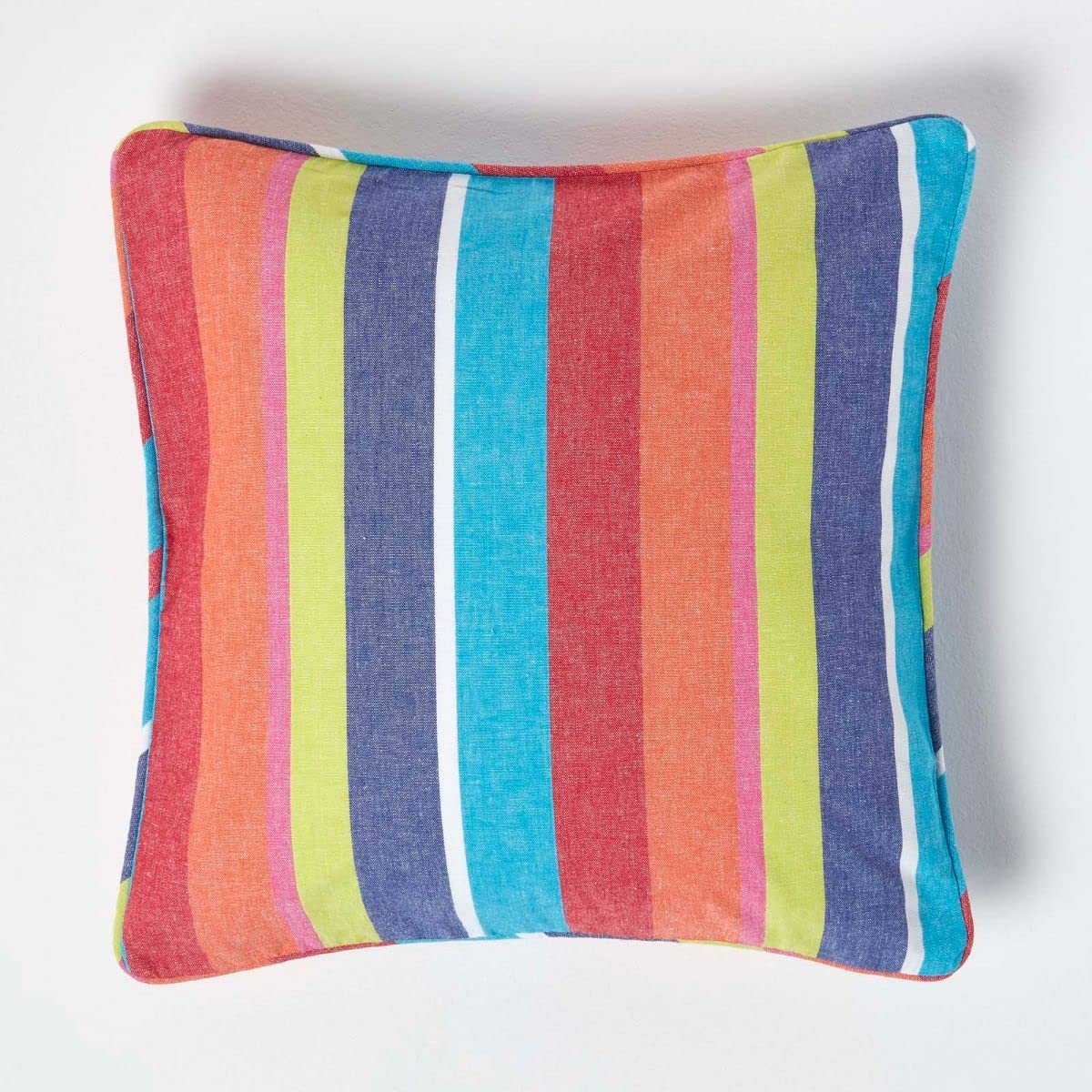 Homescapes Unisex Multicolor Cotton Multi Coloured Stripe Cushion Cover | Size: 45 Cm X 45 Cm