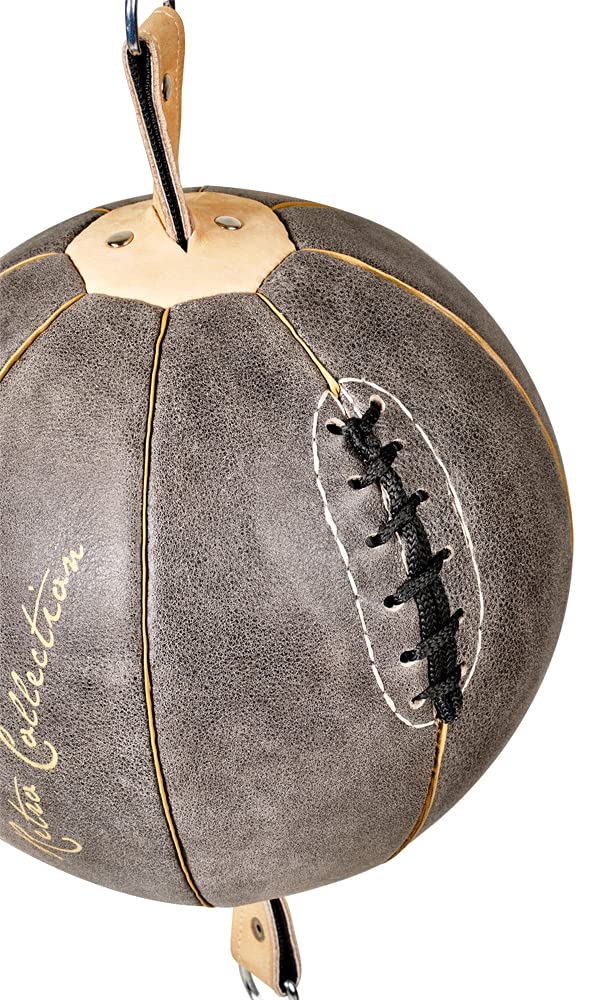 Bad Company Retro Doppelendball aus Rindsleder inkl. elastischen Spanngurten I 25 cm Durchmesser I Boxball für das Reflex- und Boxtraining