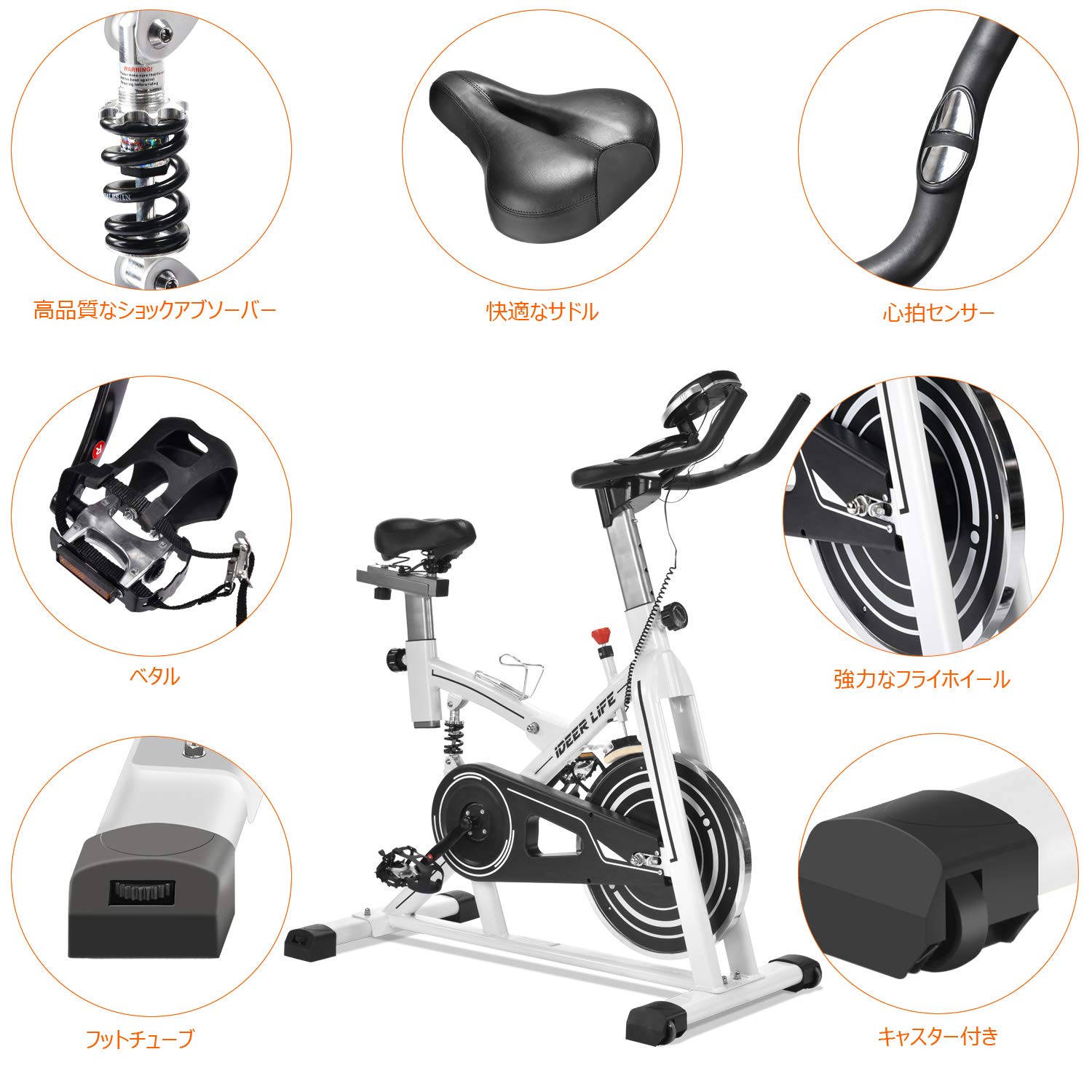 【定価23,680円】フィットネスバイク スピンバイク 静音 本格的トレーニング 心拍数測定 多段階負荷調節 家庭用 サドル＆ハンドル調節可能 高機能デジタルメーター付き エアロバイク トレーニング器具 移動用キャスター付き エアロビクスバイク IDEER LIFE Amazon.co.jp: フィットネスバイク スピンバイク 静音 本格的