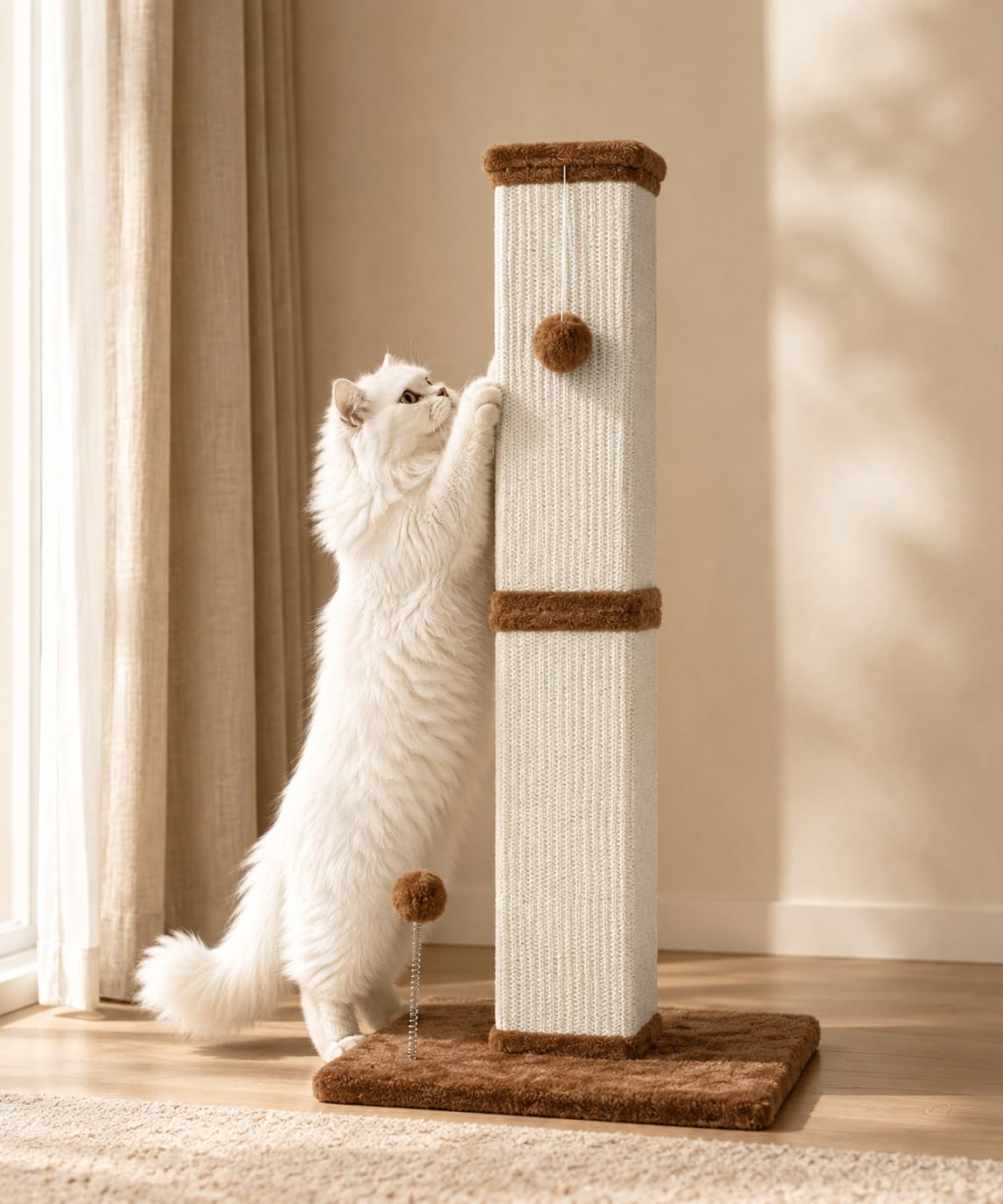 PELUOMOZ Square Cat Scratching Post 83cm, Natural Sisal Rope, Stable Base, Brown