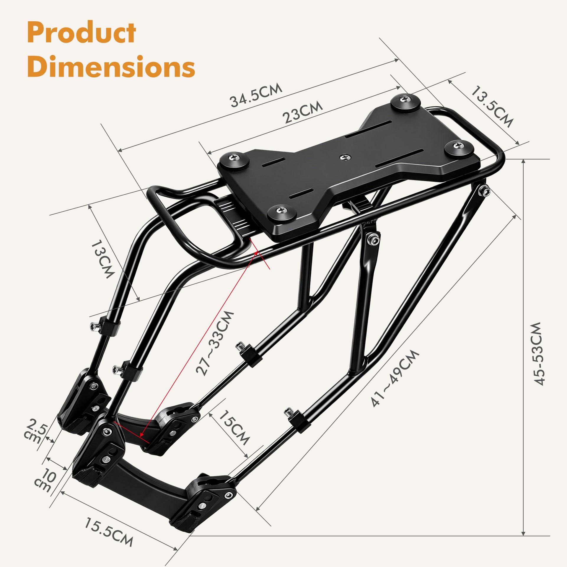 Mimoke Fahrrad Gepäckträger mit Schnellspanner Gepäckträgerplatte Gepäckträger geeignet für die meisten Fahrräder, verstellbar, schnelle Montage, Fahrradkorbträger
