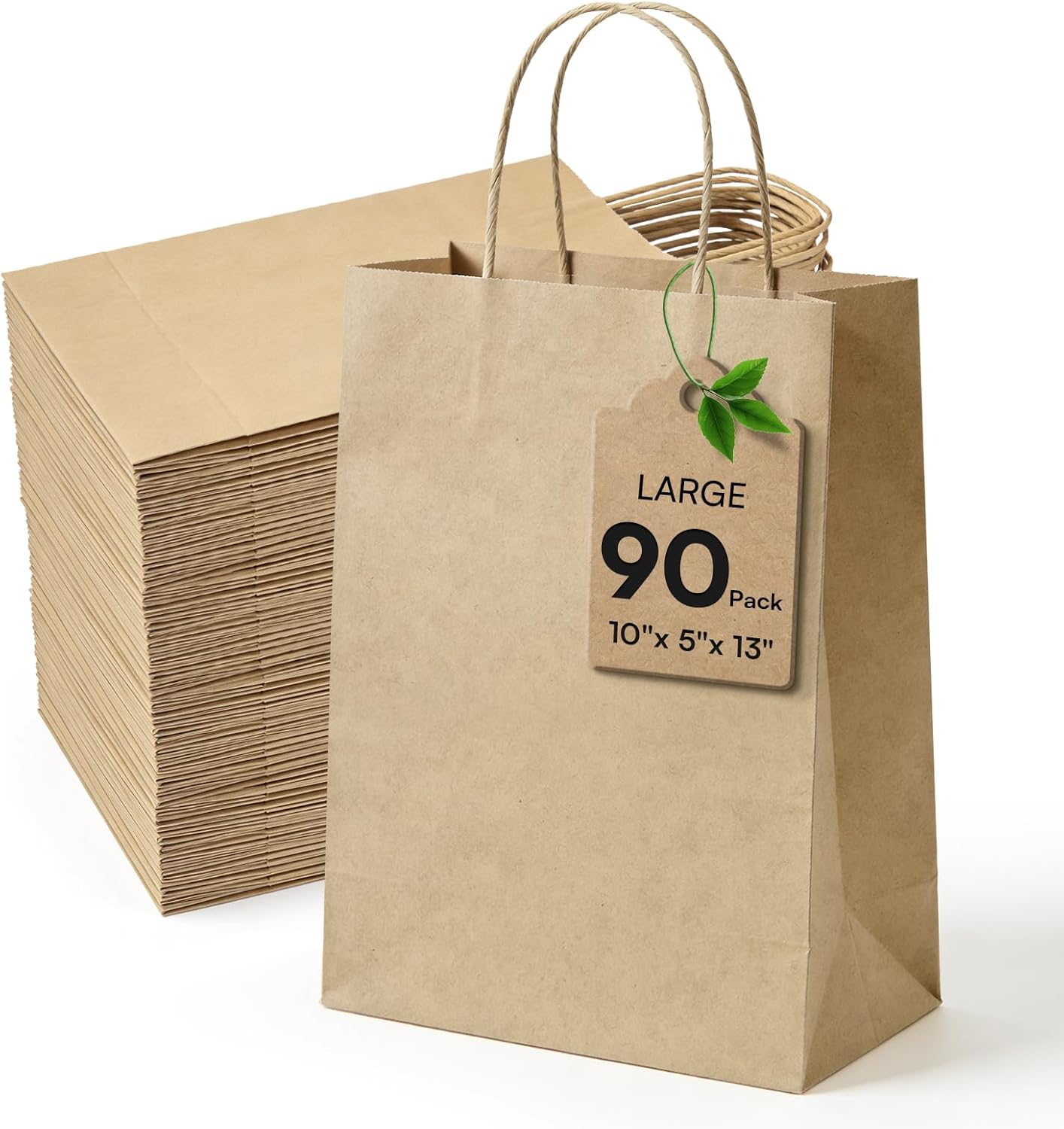 Finepak Large Gift Bags with Handles Brown Paper Bags 90 pcs 10"x5"x13",Sturdy brown gift bags Bulk Kraft Wrap Shopping Bag for Small Business Retail Merchandise Wedding Birthday Goodie Party Favor