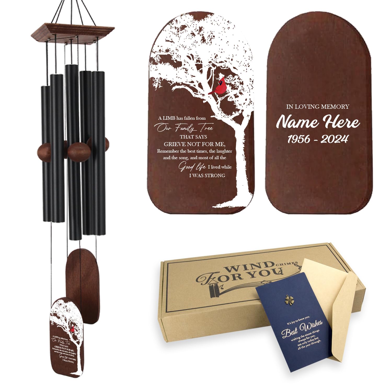 ASTARIN Personalized Windchimes in Memory of a Loved One, Memorial Cardinal Wind Chimes for Loss Mother/Father/Son/Grandma, Deep Tone Wind Chime Outside Outdoor Patio Decoration