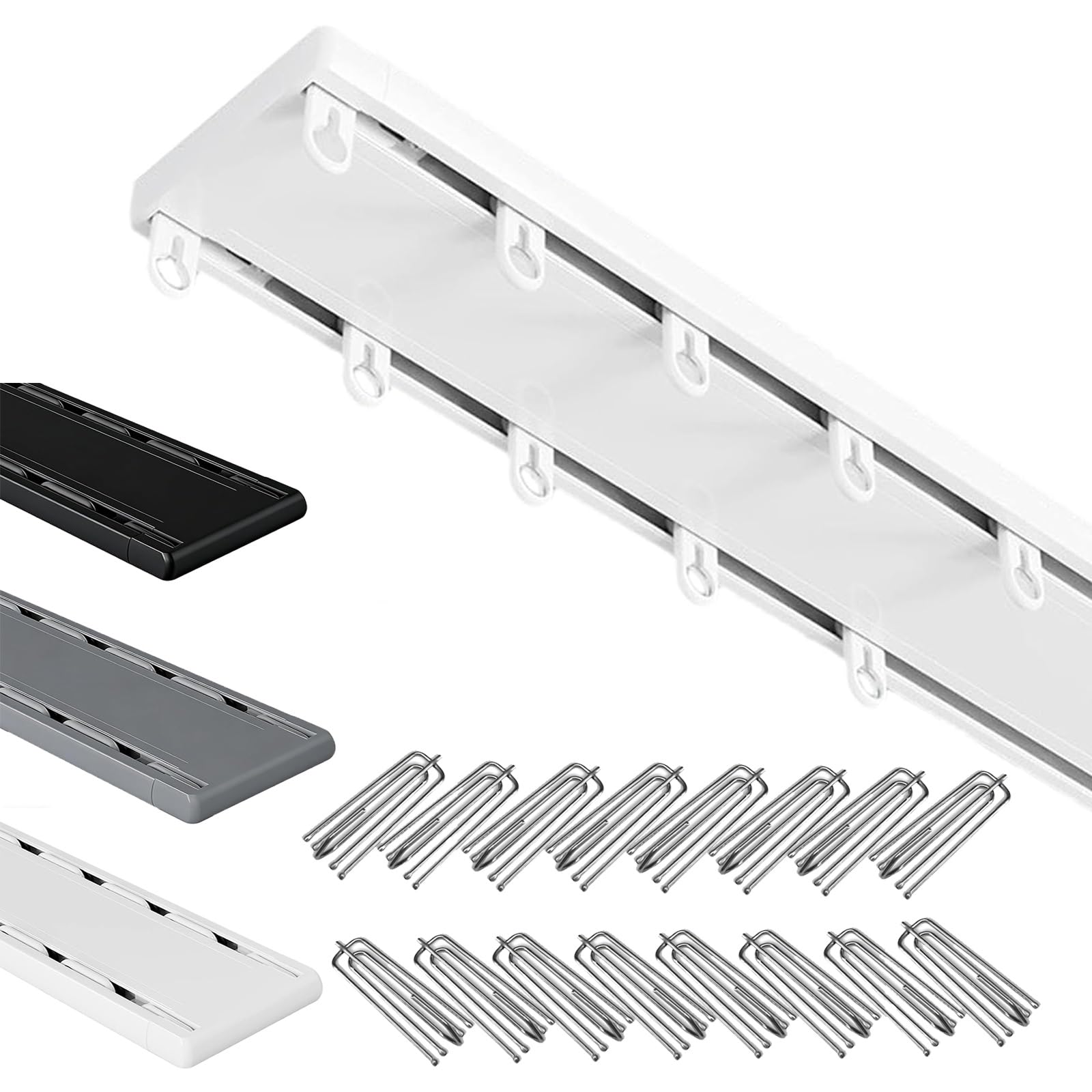 Riel de cortina doble de aluminio robusto y duradero en color blanco de 220 cm